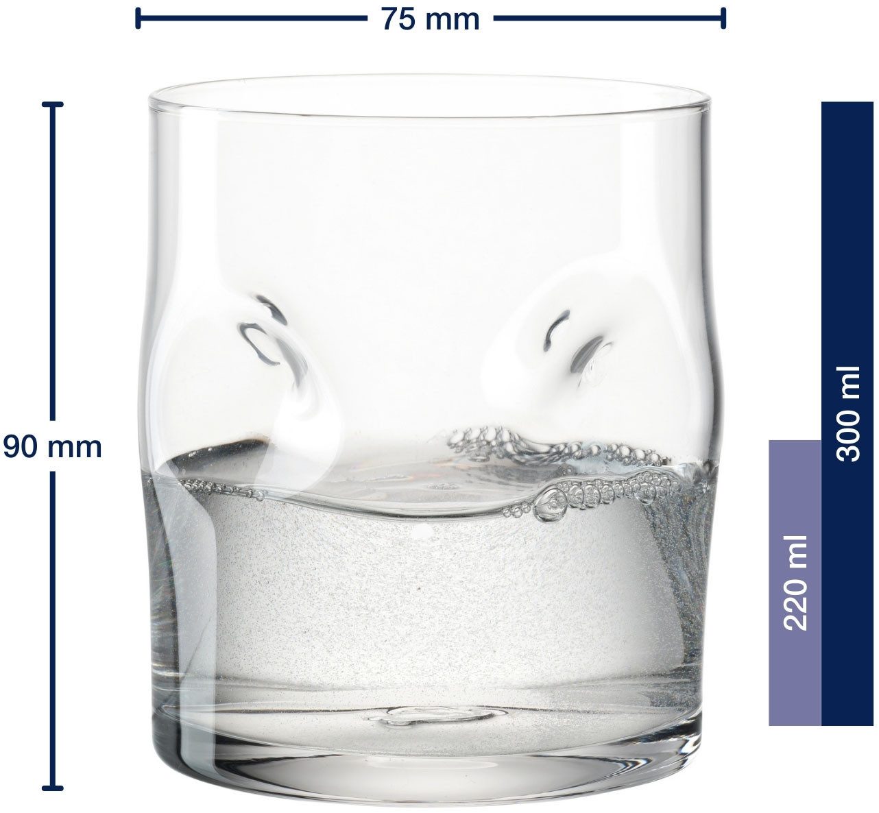 LEONARDO Glazenset Drinkglas VESUVIO, 300 ml, 4-stuks set conische vorm, opvallend design - met inkepingen (set, 4-delig)
