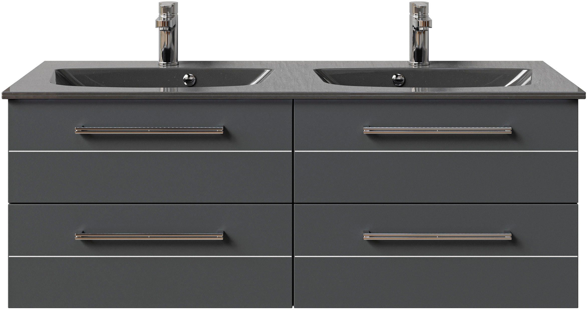 Saphir Wastafelonderkast Serie 6025 mineraalmarmeren wastafel met onderkast, 132 cm breed Dubbele wastafel met 4 lades, hangend, verschillende uitvoeringen (2-delig)
