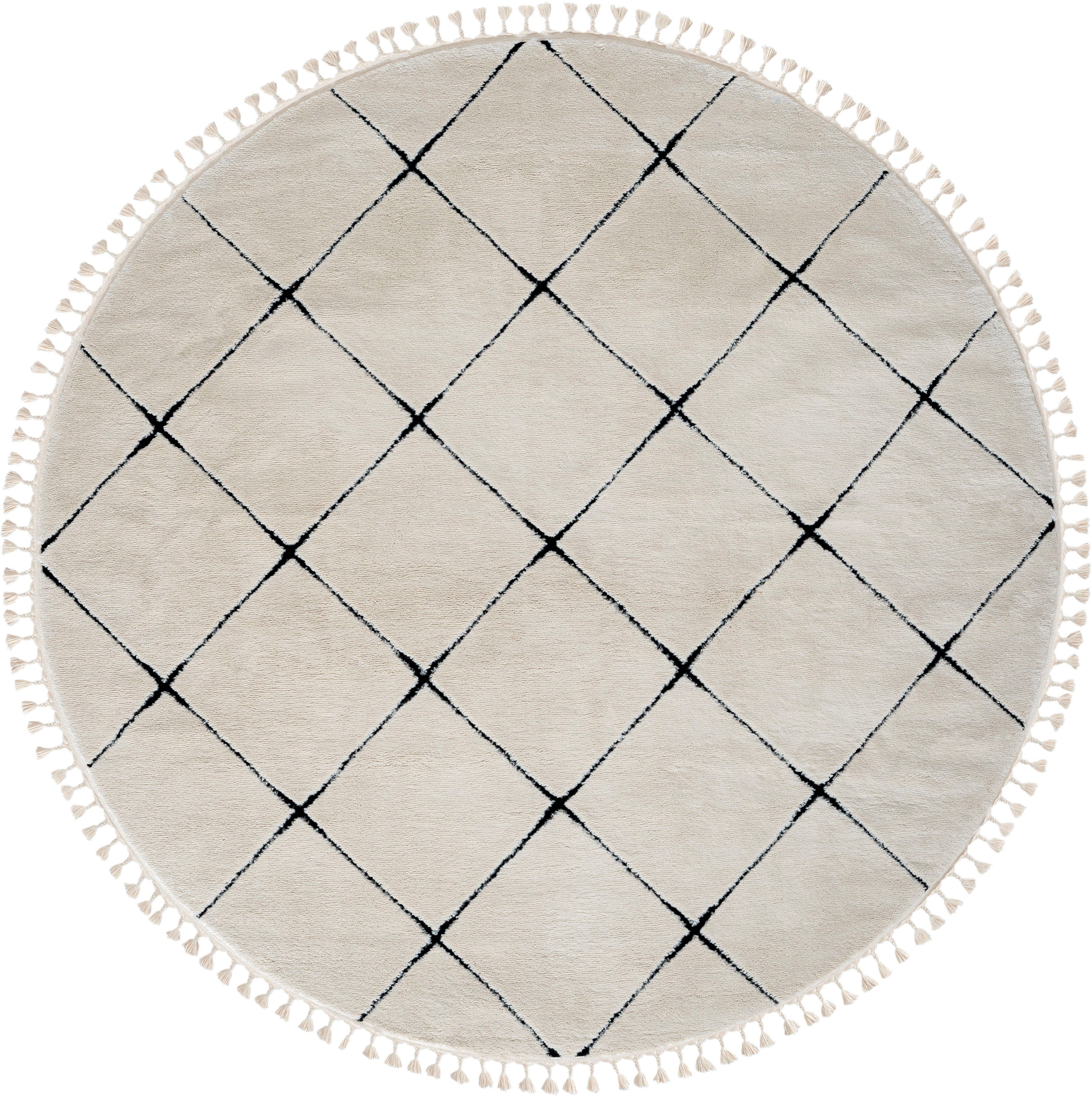 Myflair Möbel & Accessoires Hoogpolig vloerkleed Moroccan Square modern, marokkaans ontwerp, ruitenpatroon, zacht, met franjes