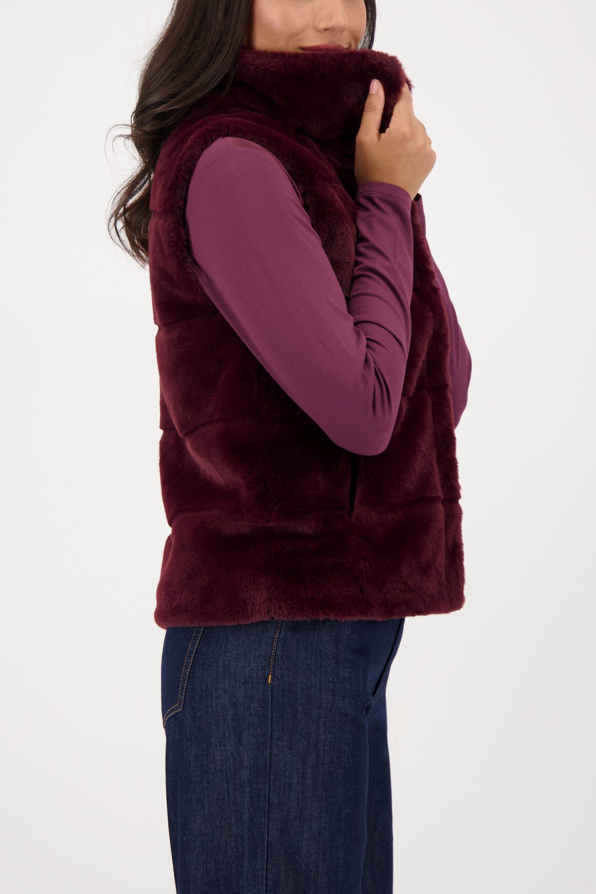 Monari Mouwloos vest van imitatiebont Gilet Basic fake fur Met ronde hals met staande kraag