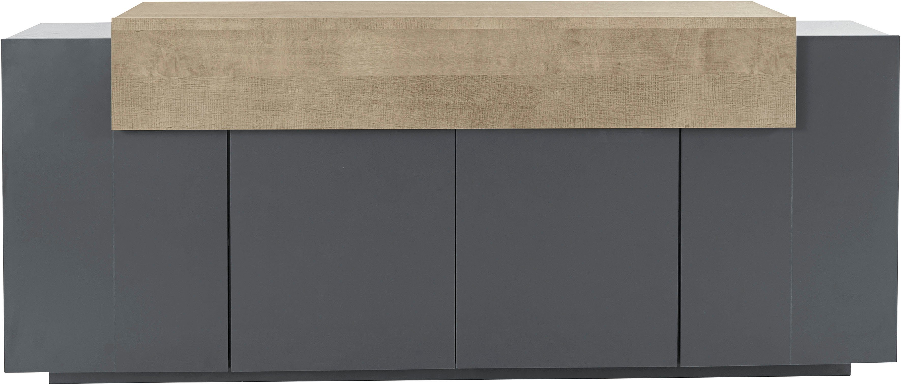 INOSIGN Dressoir Coro, commode, kast, buffet, greeploos met legplanken 1 klep, 4 deuren, dubbele diepte, bxdxh 200x45x85,6 cm