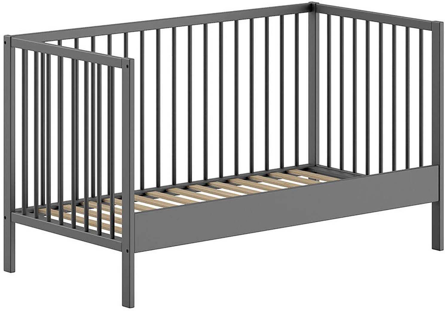 Vipack Ledikantje Dino 70/140 met 3-voudig verstelbare lattenbodem, inclusief 3 instaplatten van massief beukenhout, ombouwbaar tot juniorbed, verkrijgbaar in 3 kleuren