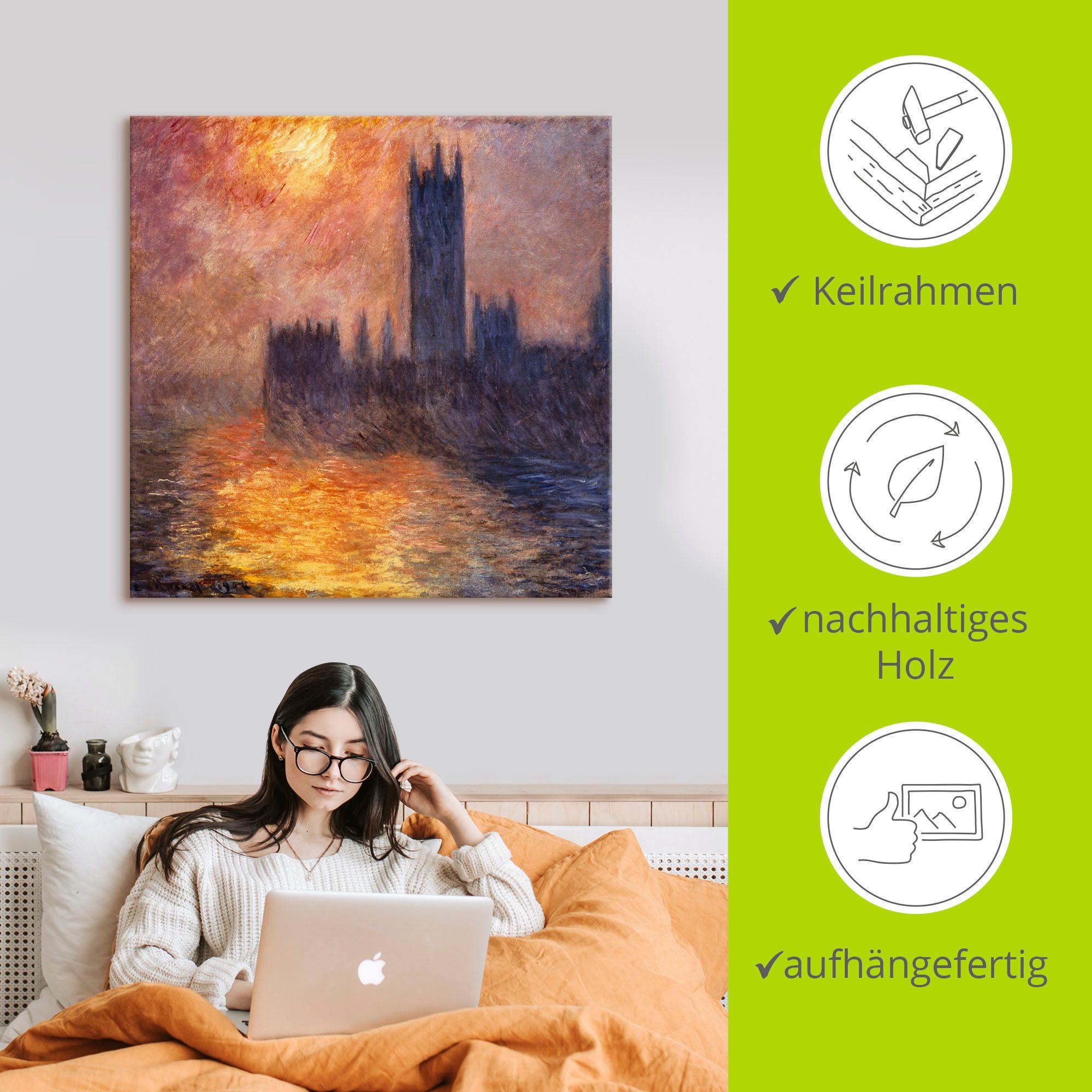 Artland Artprint op linnen Parlement in Londen bij zonsondergang