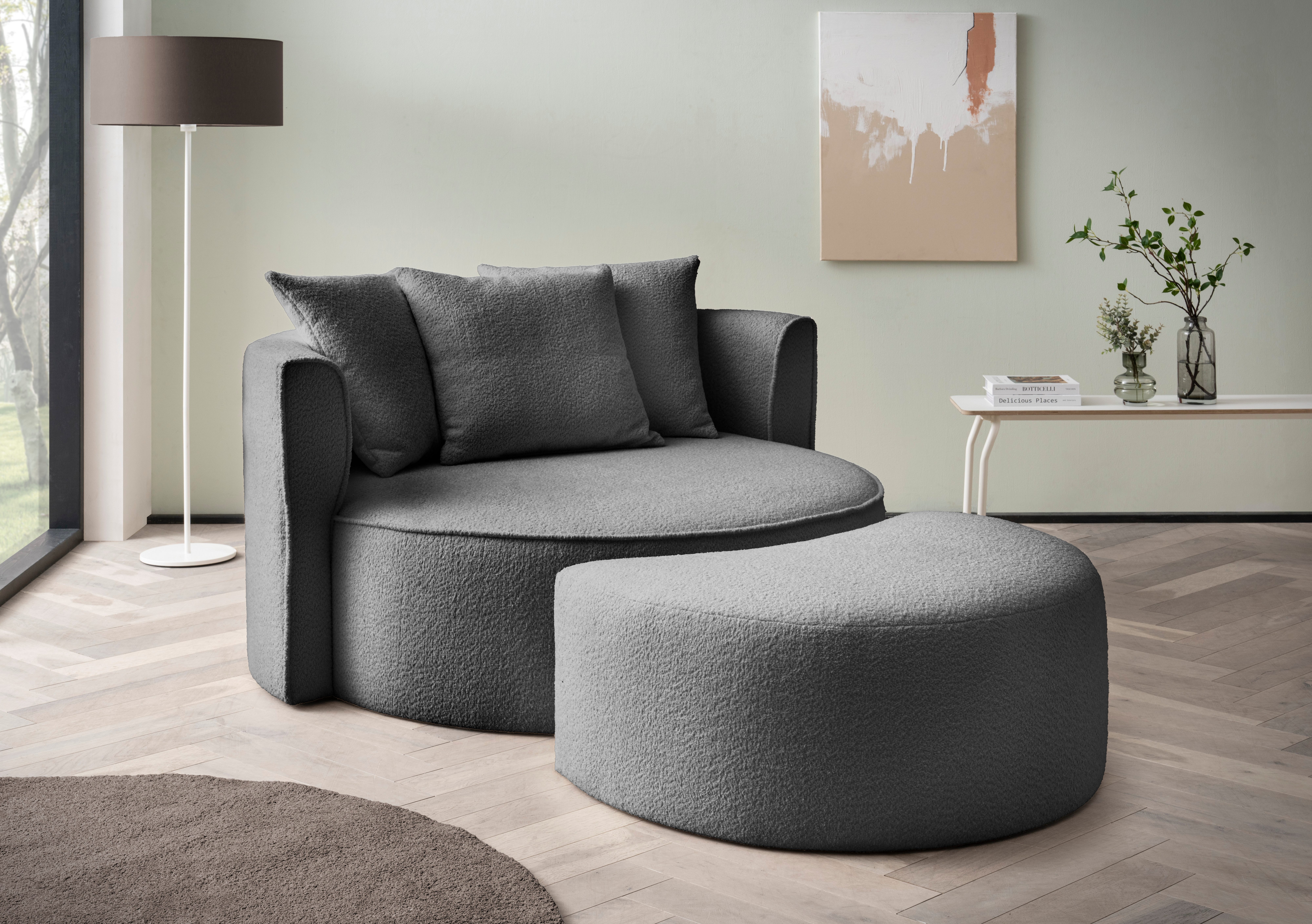 LeGer Home by Lena Gercke XXL-fauteuil Isalie, ronde stoel met voetensteun, leesstoel, loveseat, grote stoel (set)