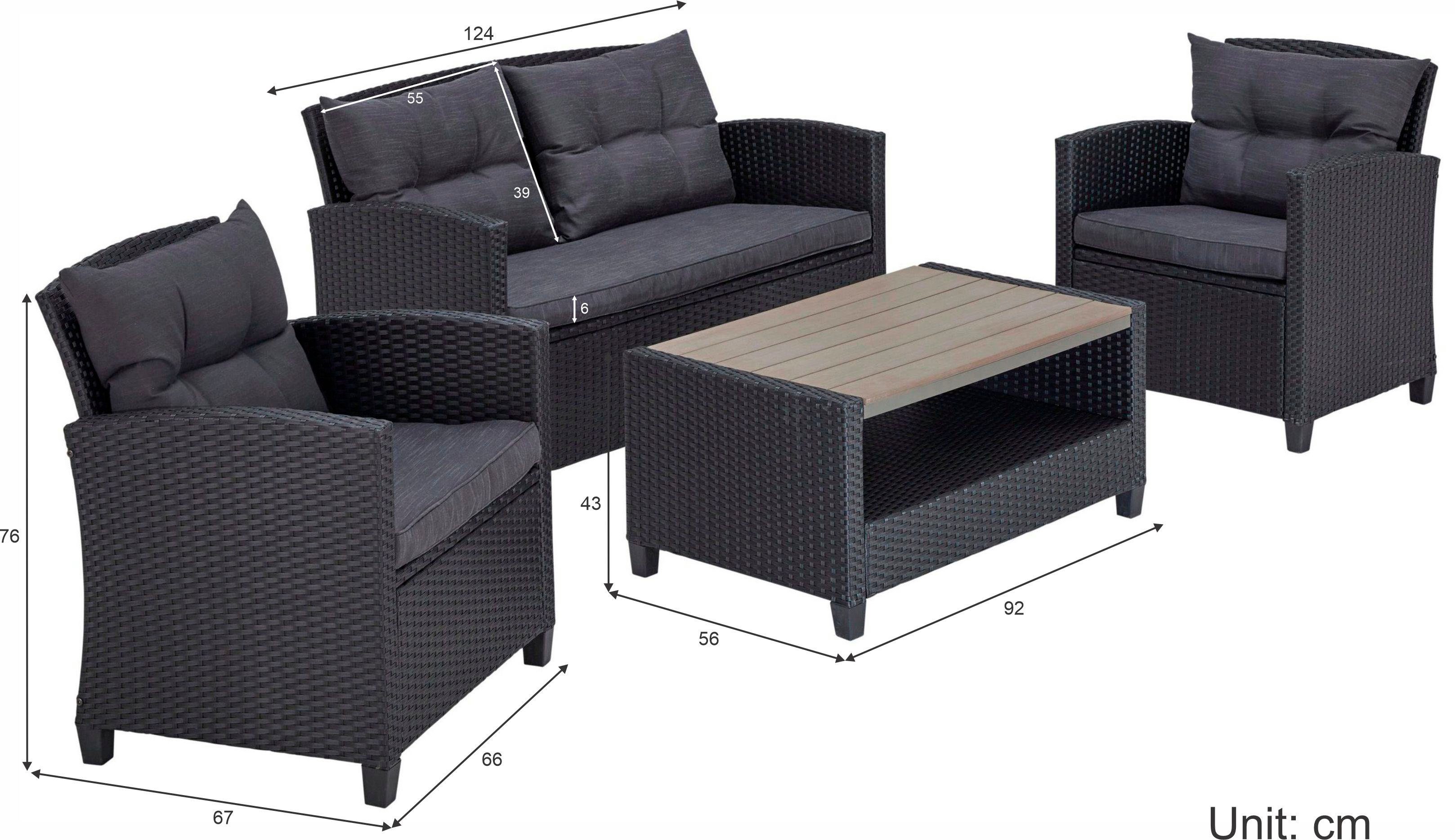 KONIFERA Tuinset St. Tropez Polyrotan, staal, planchet onder de tafel, balkonset, loungeset (set, 11-delig)