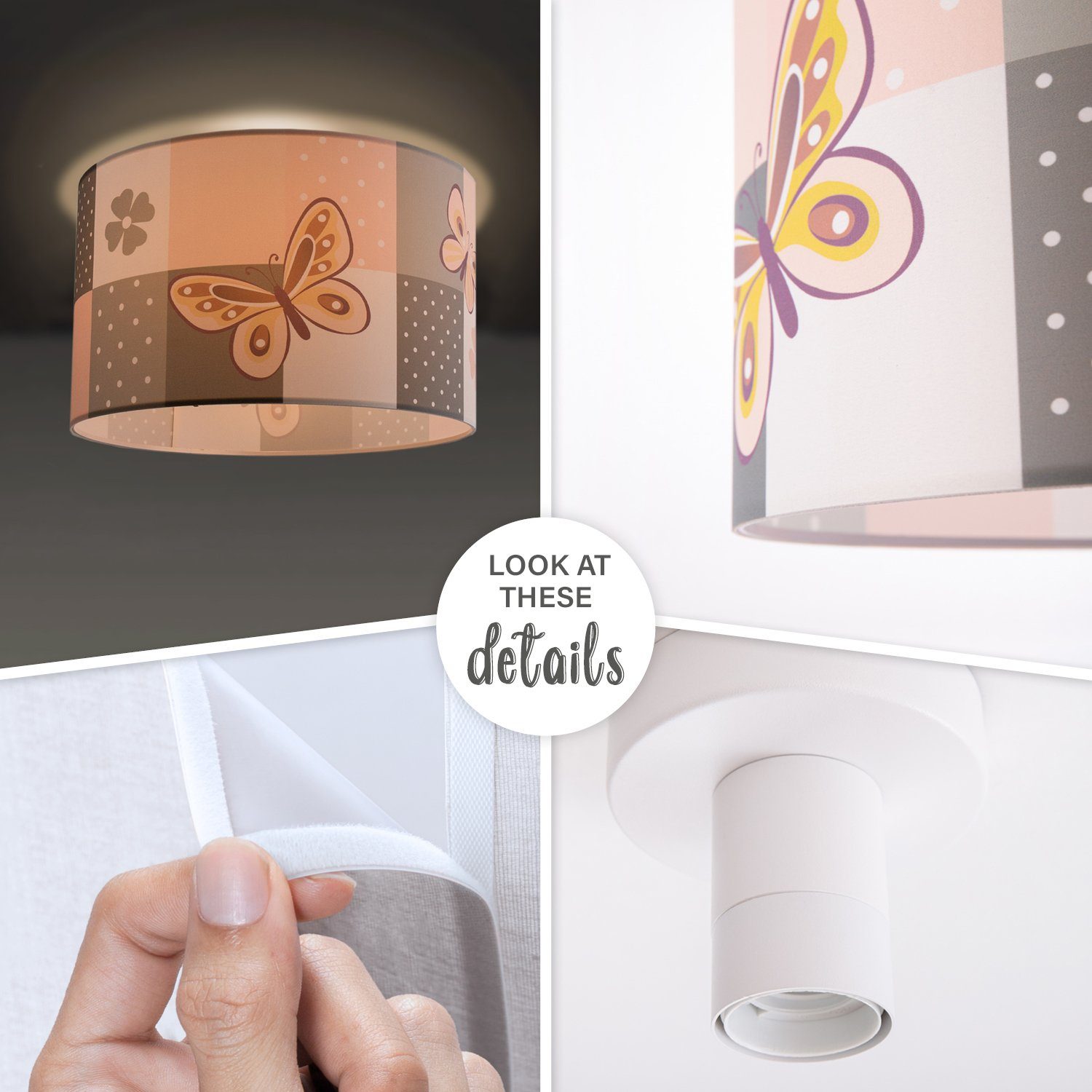 Paco Home Plafondlamp Cosmo 220 Lamp kinderkamer plafondlamp roze vlinder bloemen ruit E27
