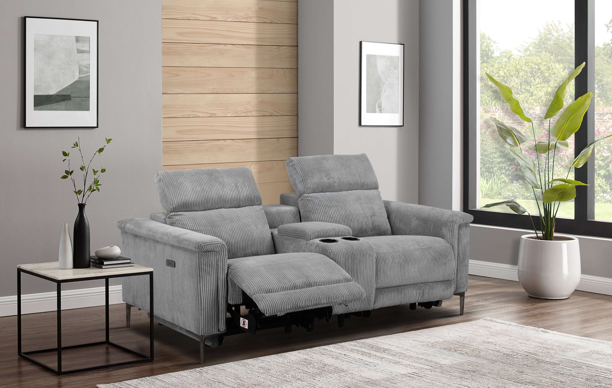 Places of Style 2-zitsbank Lund in cord, 2-zits bioscoopbank, tv-fauteuil, multimedia-sofa, USB-A met elektrische of handmatige relaxfunctie, bekerhouder en opbergruimte