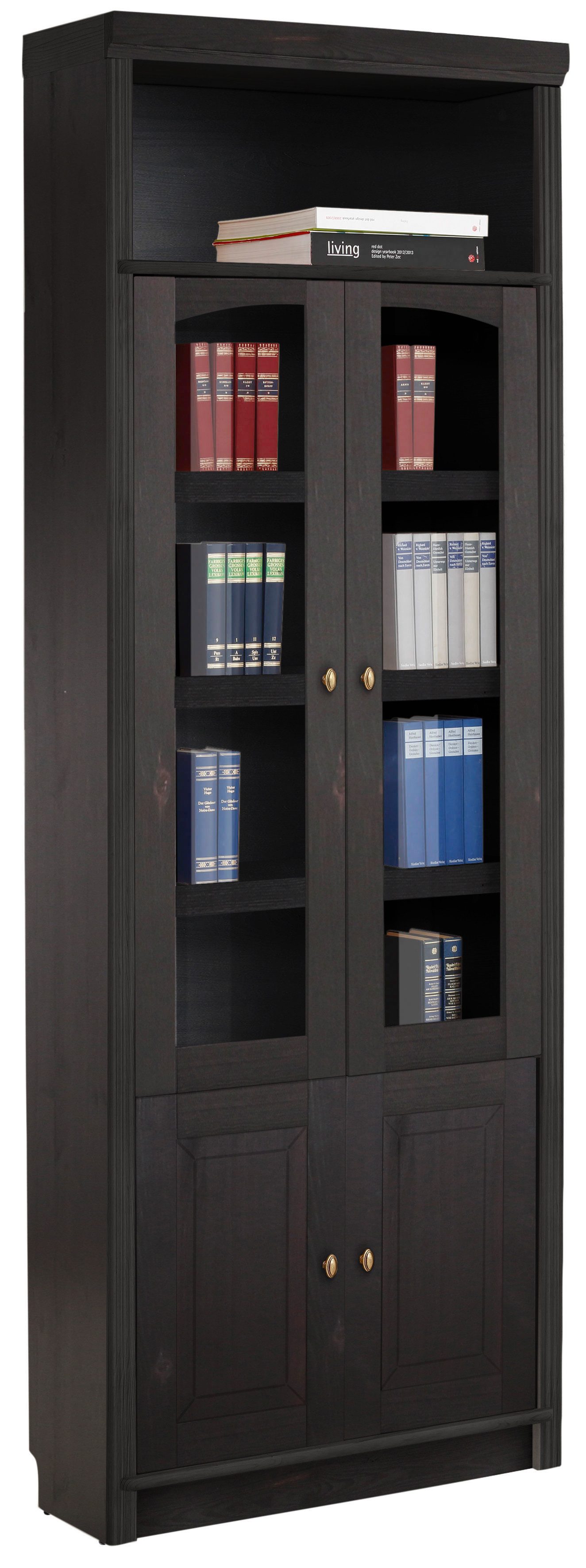 Home affaire Boekenkast Soeren massief grenen, in 2 hoogten, diepte 29 cm, deuren met vensterglas-inzet