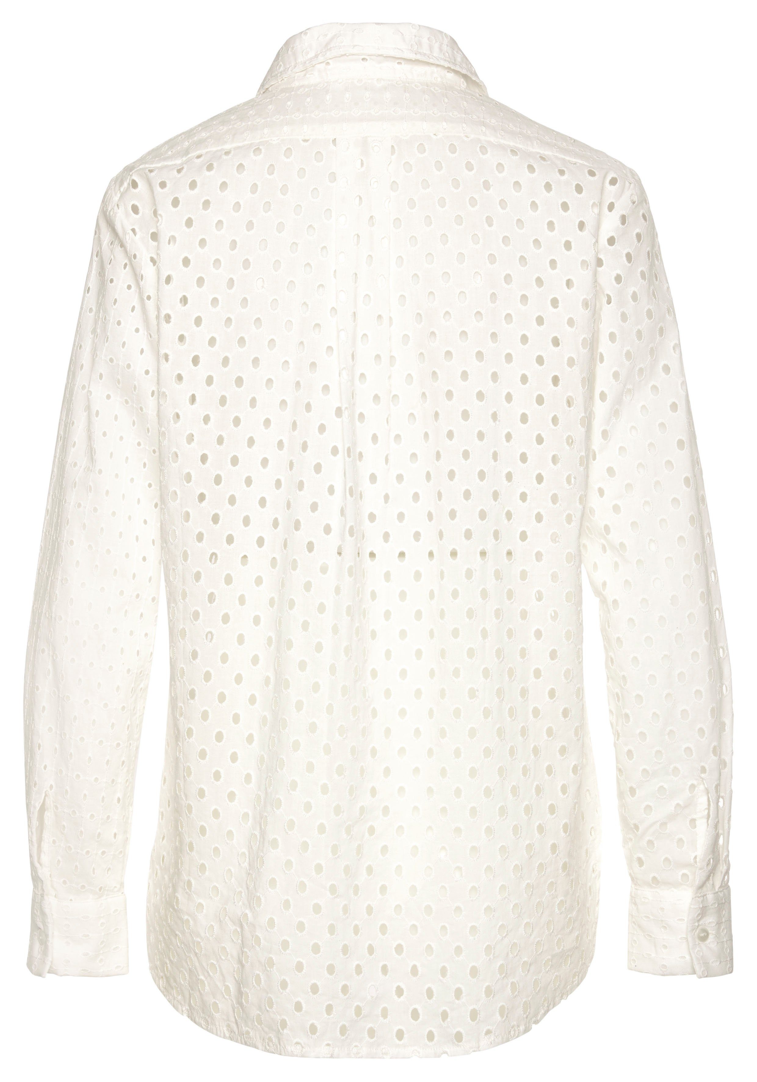 Lascana Blouse met lange mouwen met gaatjespatroon en blazerkraag, damesblouse, casual-elegant