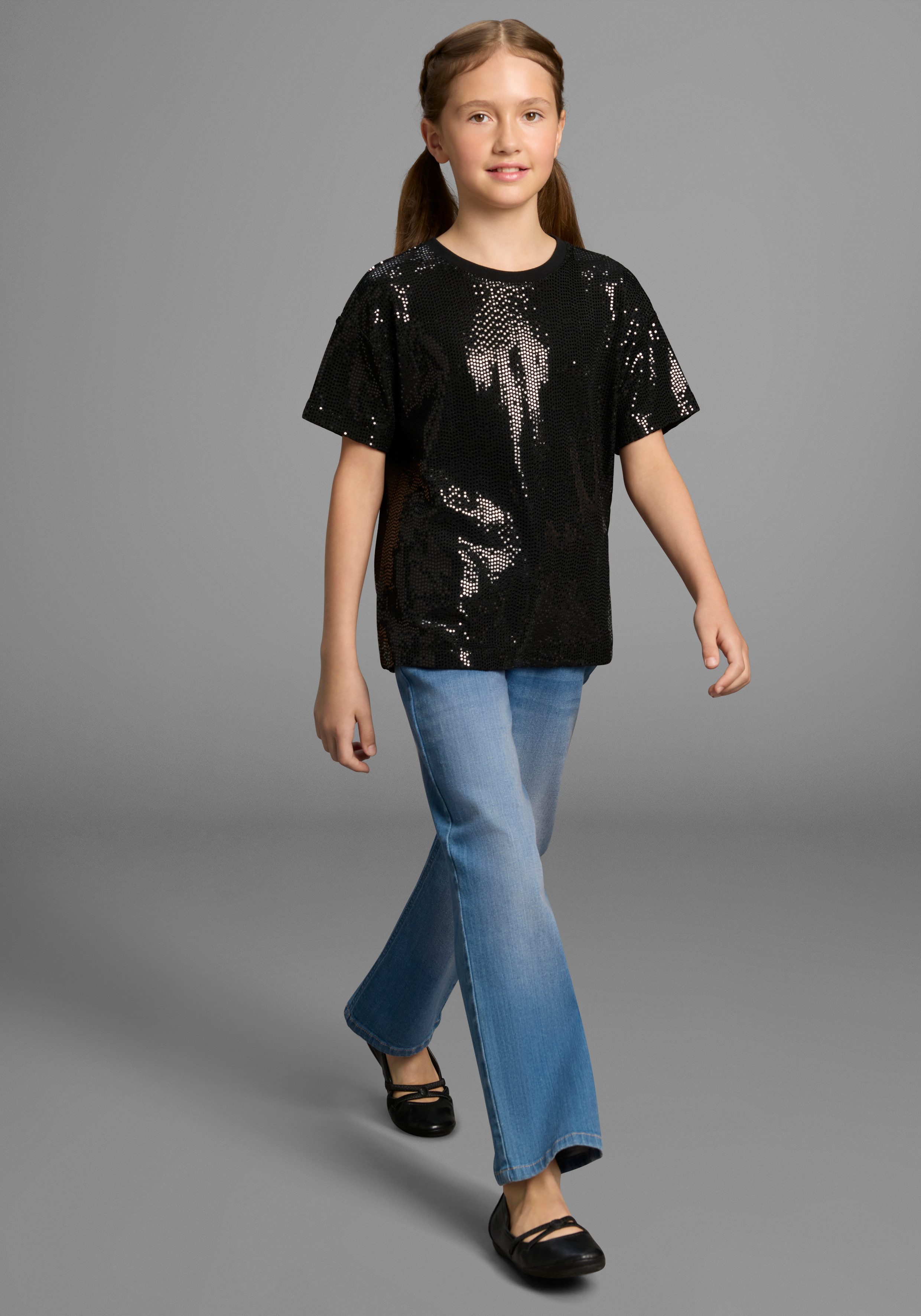 Bruno Banani T-shirt Oversized, glittershirt, paillettenlook NIEUW: BRUNO BANANI voor TIENERS! Shirt van glinsterend materiaal
