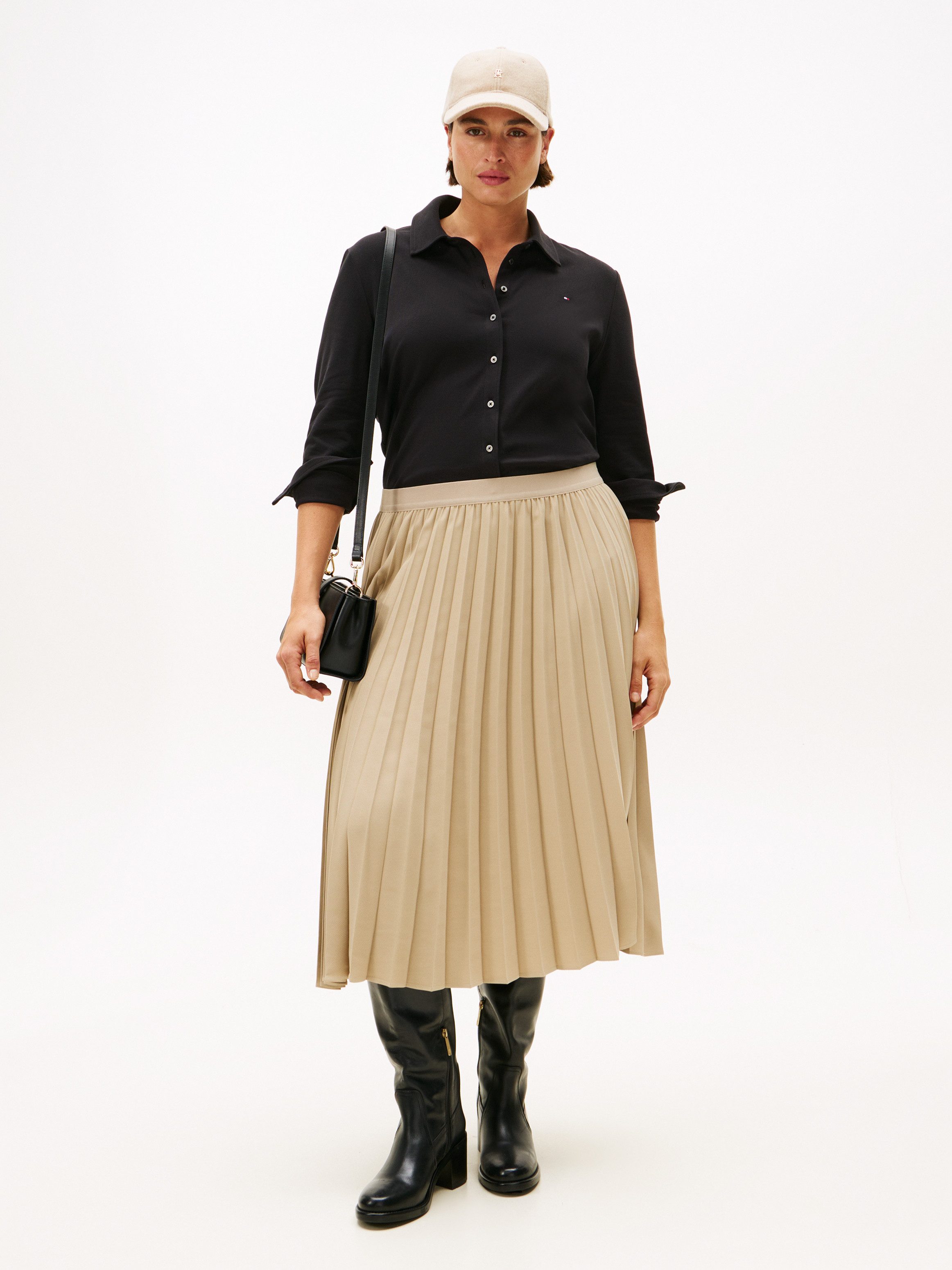 Tommy Hilfiger Curve Blouse met lange mouwen CRV 1985 SLIM PIQU in grote maten, van piqué kwaliteit