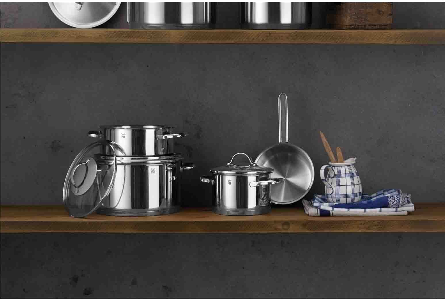 WMF Pannenset Provence Plus 4-delig, inductie potten set met glazen deksel ongecoat, geschikt voor alle soorten fornuizen, zonder binnenschaalverdeling (set, 7-delig)