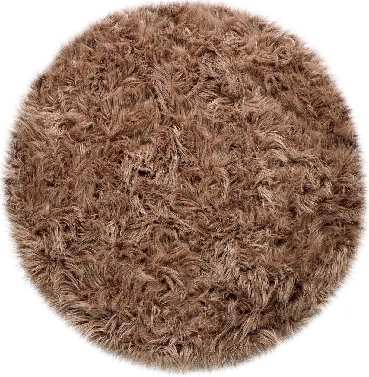 Paco Home Vachtvloerkleed Playa 960 Imitatiebont, flokati-look, hoge pool, heerlijk zacht, unikleuren dieren vloerkleden maat Ø 90 cm x 64 mm beige