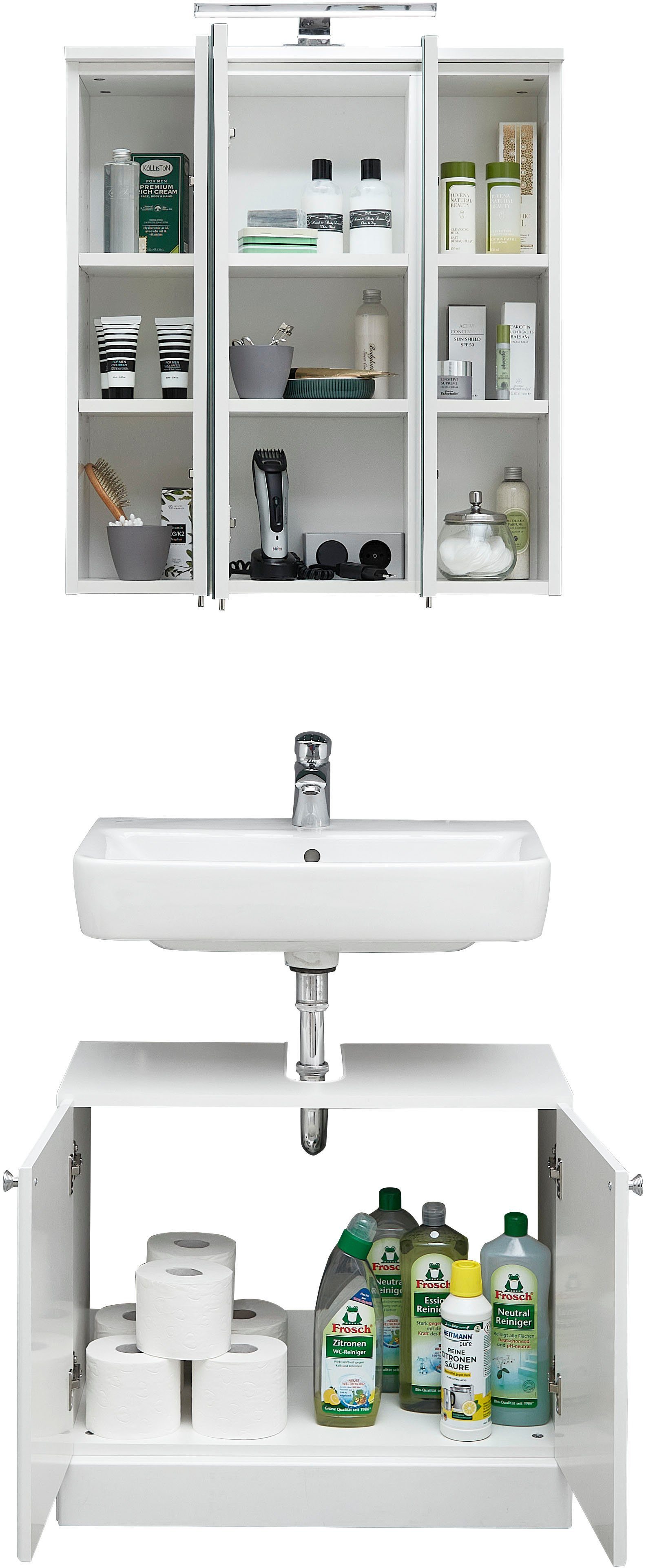 Saphir Badmeubelset Quickset 955 2-delig, wastafelonderkast en led-spiegelkast (set, 2 stuks)