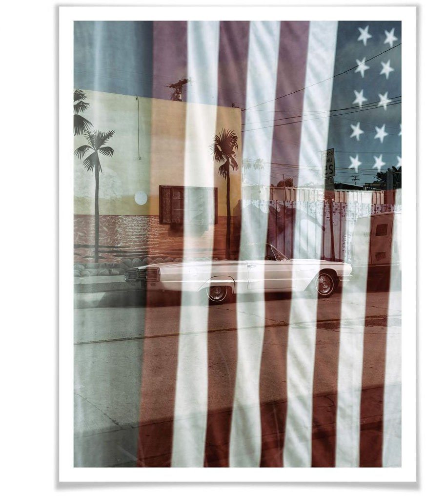 Wall-Art Poster Vlag Amerika Reflection VS Poster, artprint, wandposter (1 stuk)
