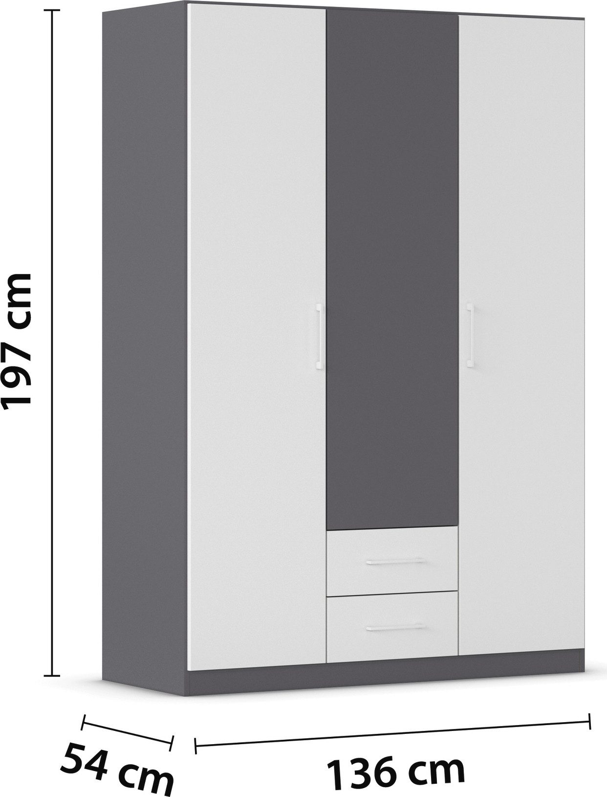 rauch Draaideurkast Kledingkast garderobe KREFELD optioneel met spiegel met 3 greepvarianten, incl. praktische lades made in germany