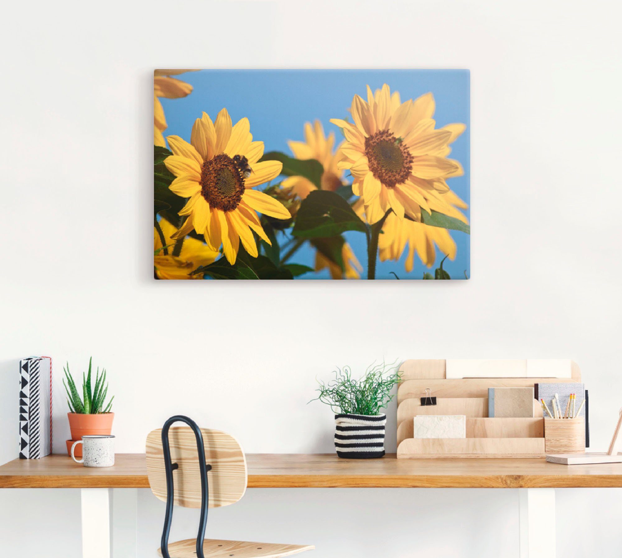 Artland Artprint op linnen Zonnebloemen gespannen op een spieraam