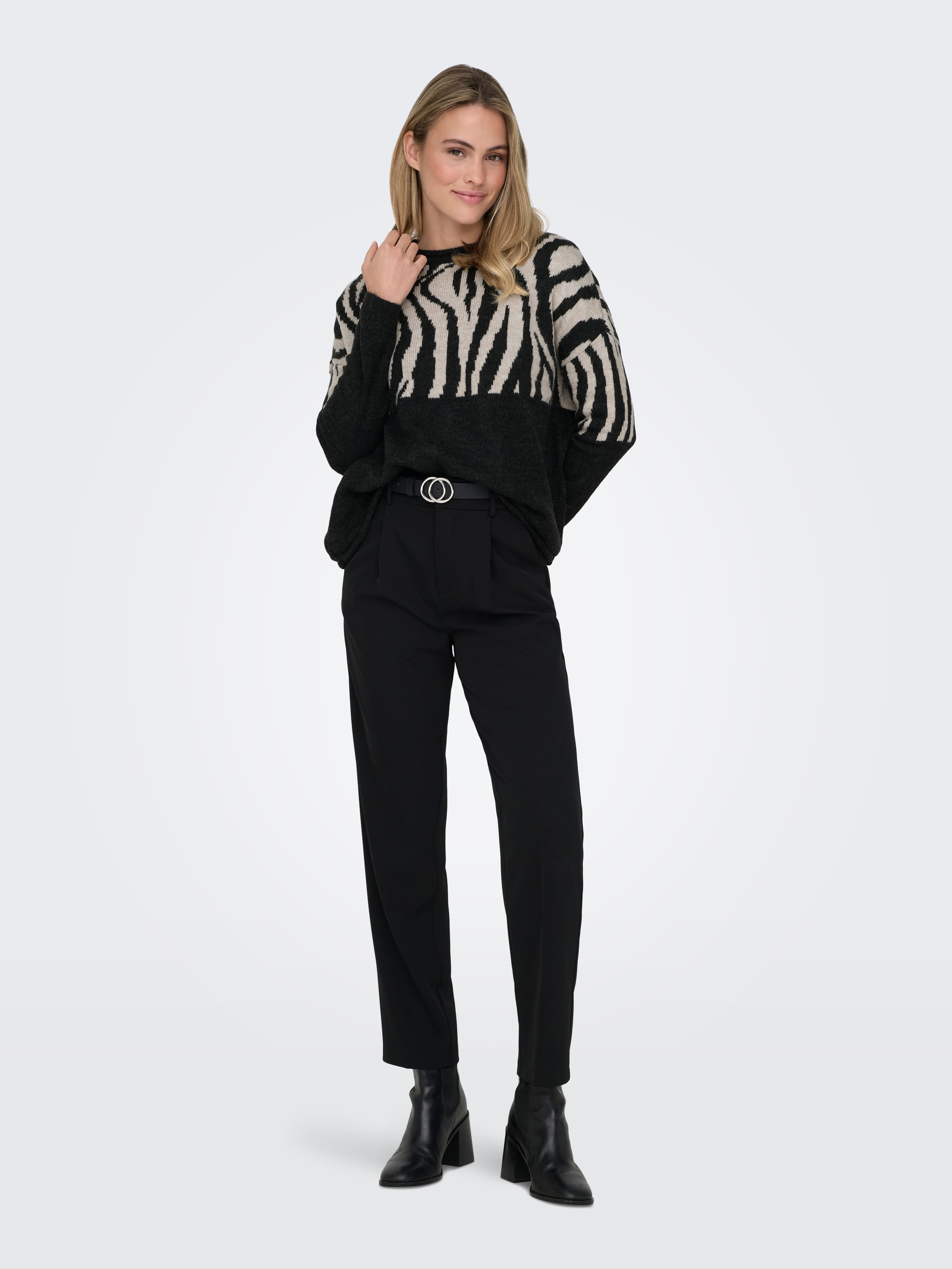 Only Trui met ronde hals ONLJADE ZEBRA LS O-NECK CC KNT