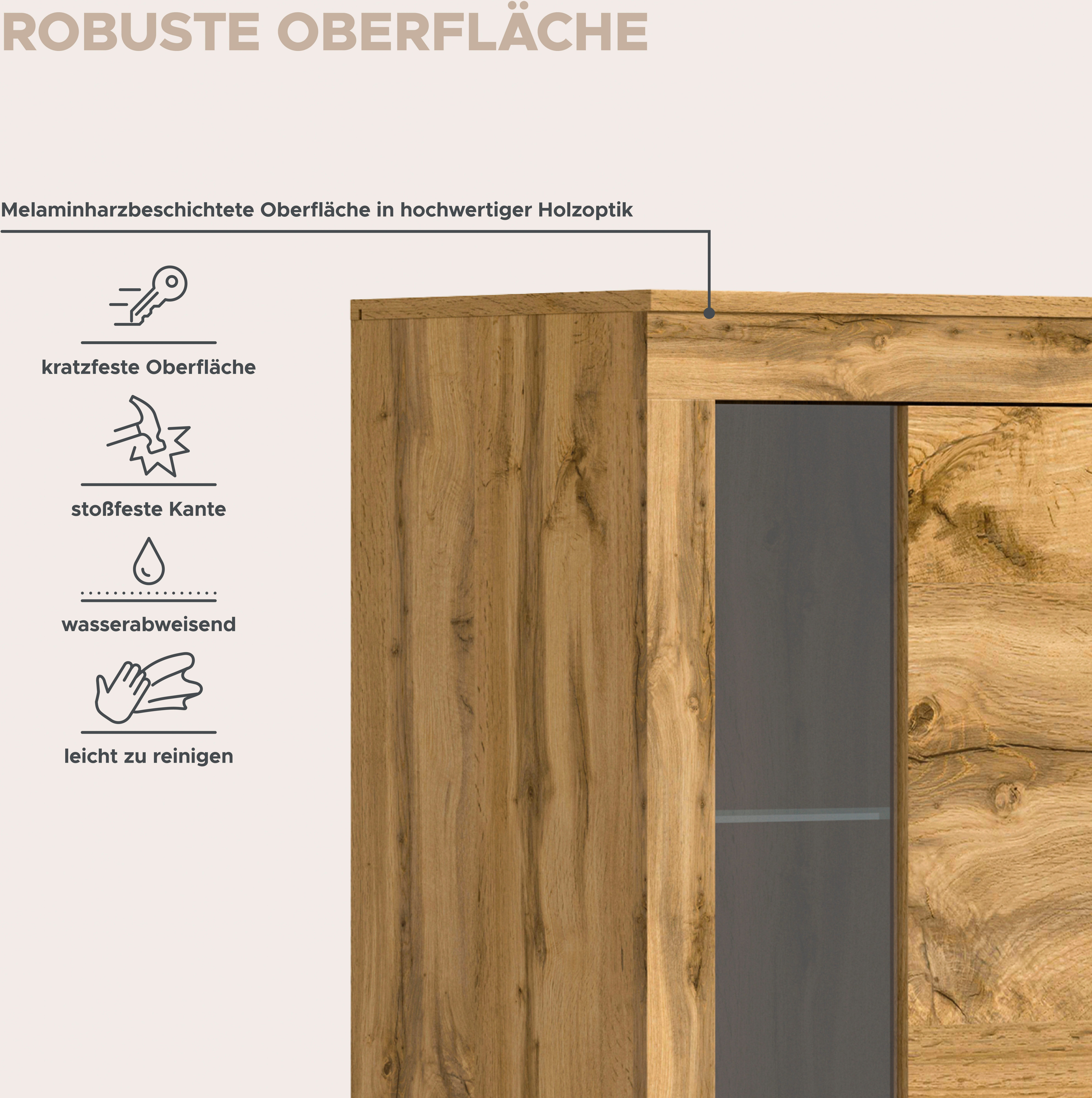 INOSIGN Wandmeubel Aosta, Breedte 235cm, bestaand uit Lowboard, Wandplank, Vitrine Woonwand, combinatie, opbouwwand, meubelset, kastwand, meubelcombi (3-delig)