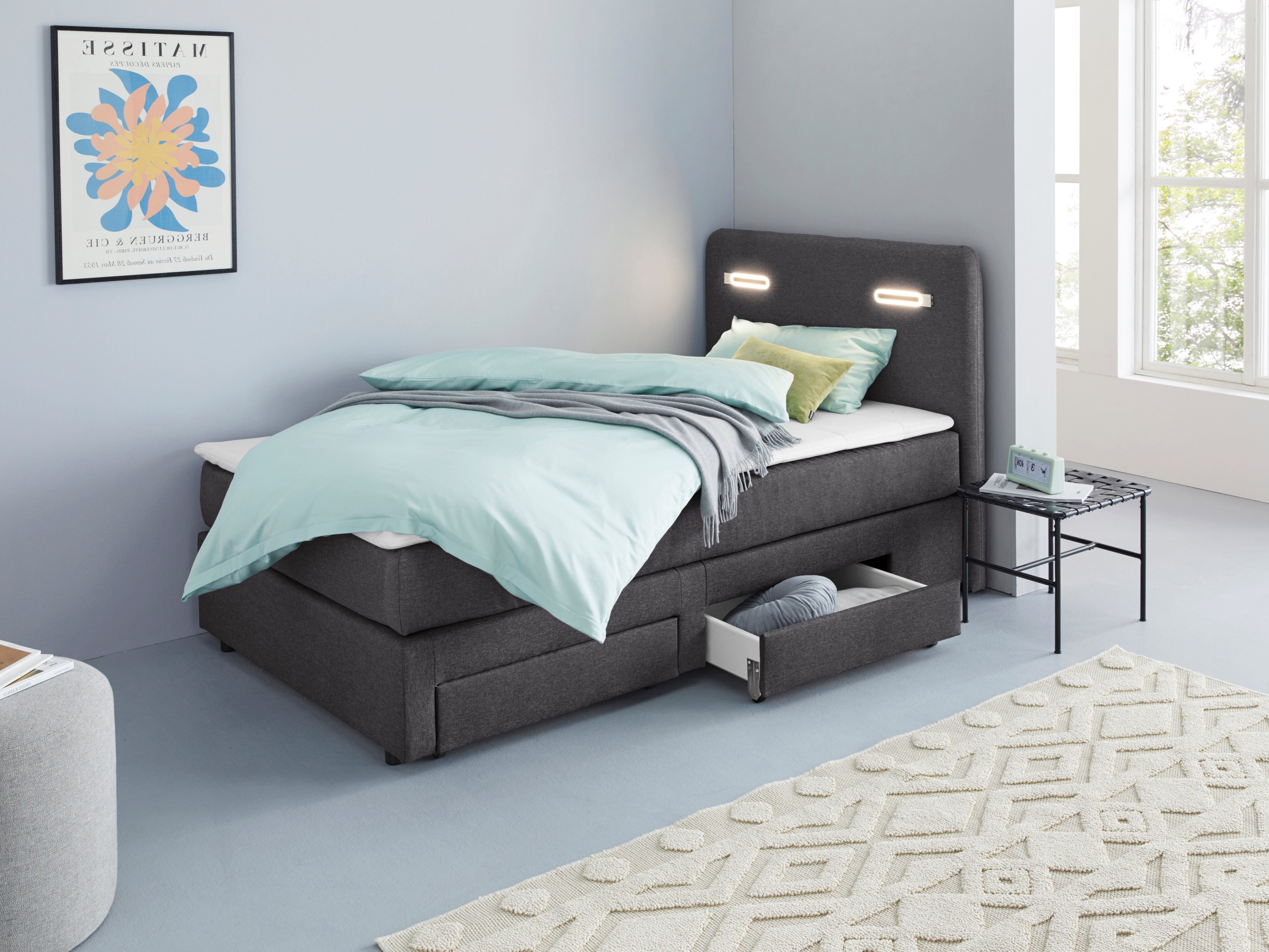 INOSIGN Boxspring Luan Laden, ledverlichting en topmatras, in breedte 120 cm en 180 cm