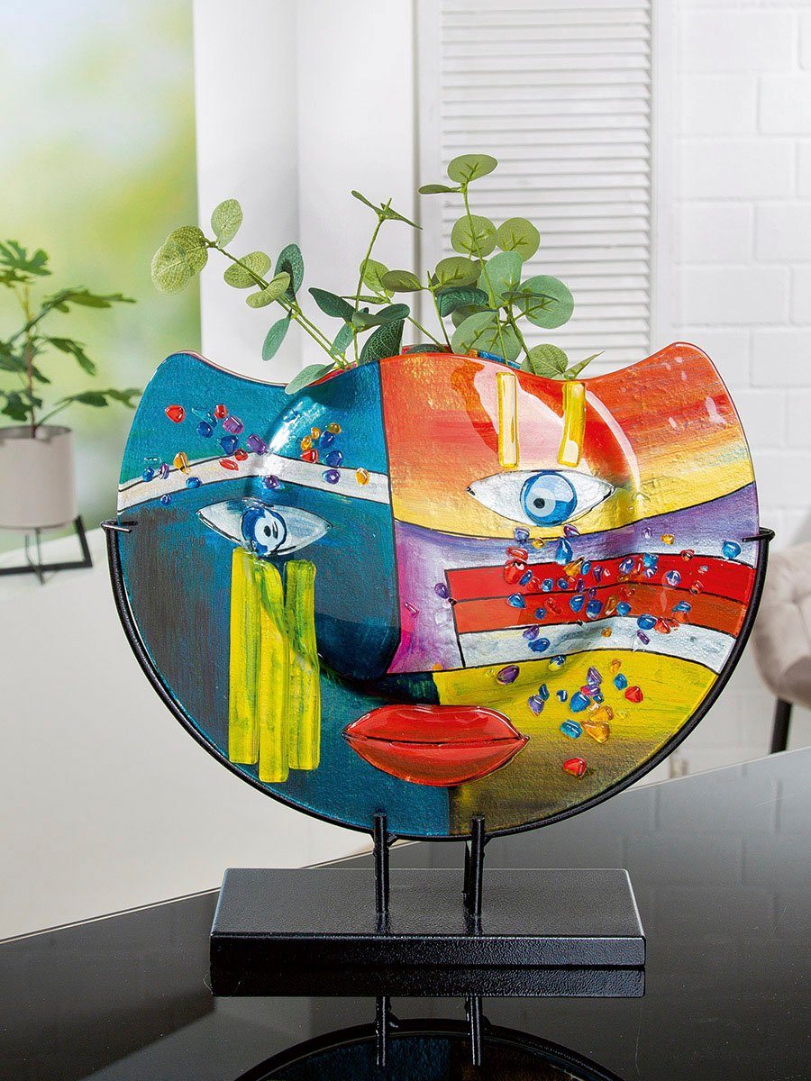 Casablanca by Gilde Tafelvaas Fashion, decoratieve vaas van glas, met zwarte metalen voet, breedte ca. 39 cm (1 stuk)