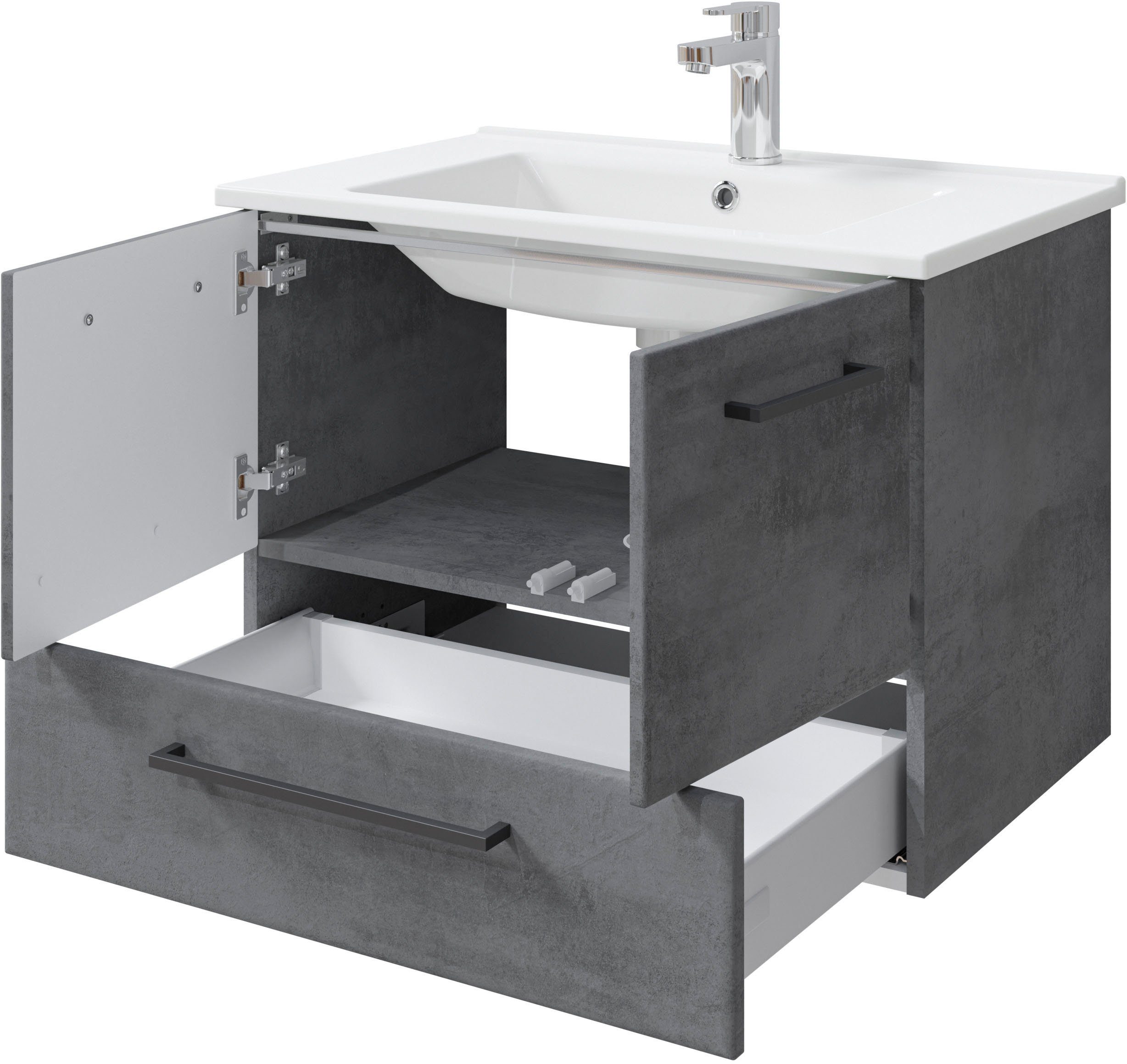 Saphir Badkamerserie Quickset 945 keramieken wastafelonderkast met onderkast, 75 cm breed Wastafelmeubel, 2 deuren, 1 lade, inclusief deurdemper, wastafelonderkast set (1 stuk)