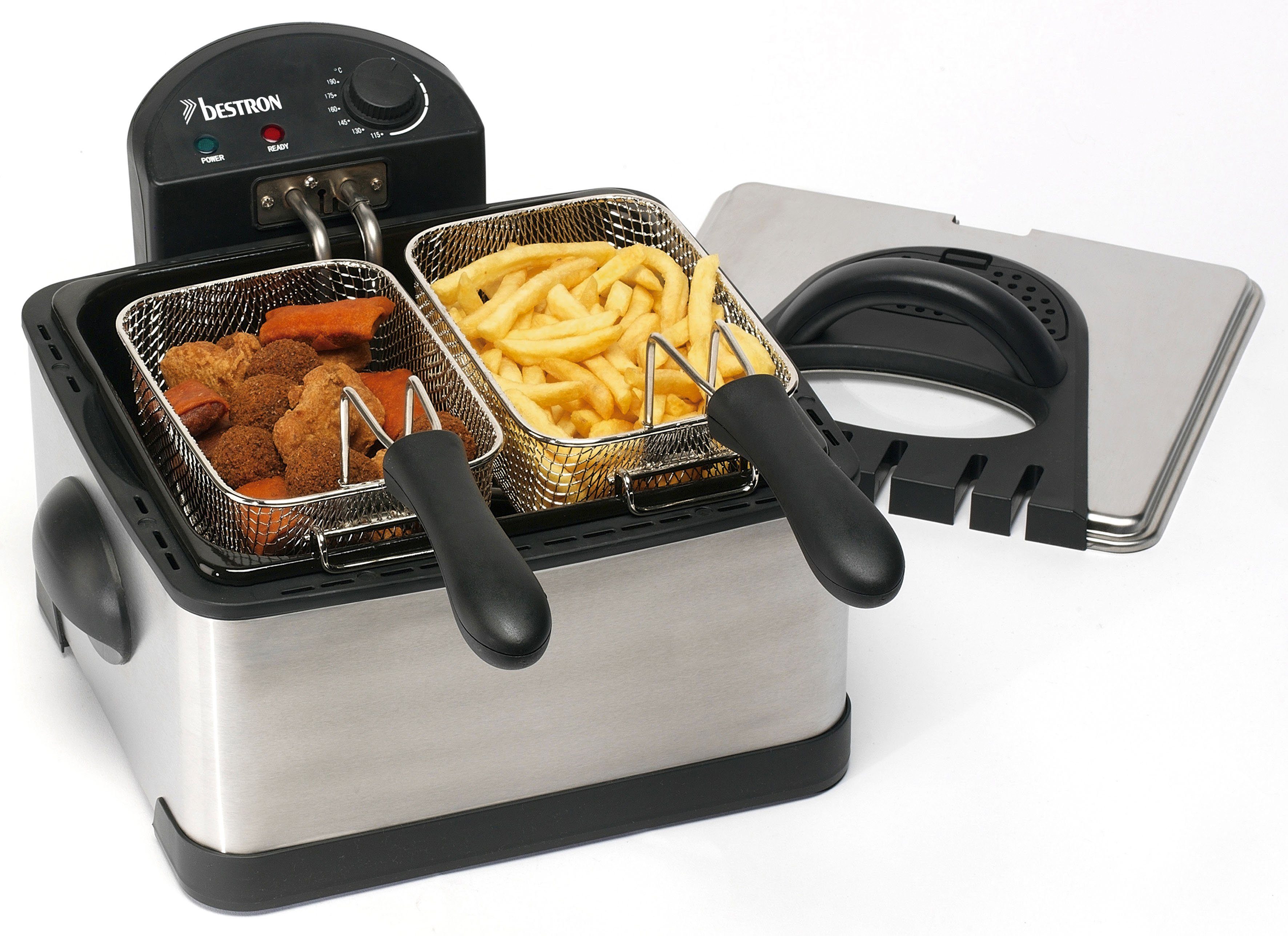 bestron Friteuse DF402B Cool Zone Capaciteit 1x ca. 1,5 kg/2x ca. 0,75 kg, 3 frituurmanden, 4 liter