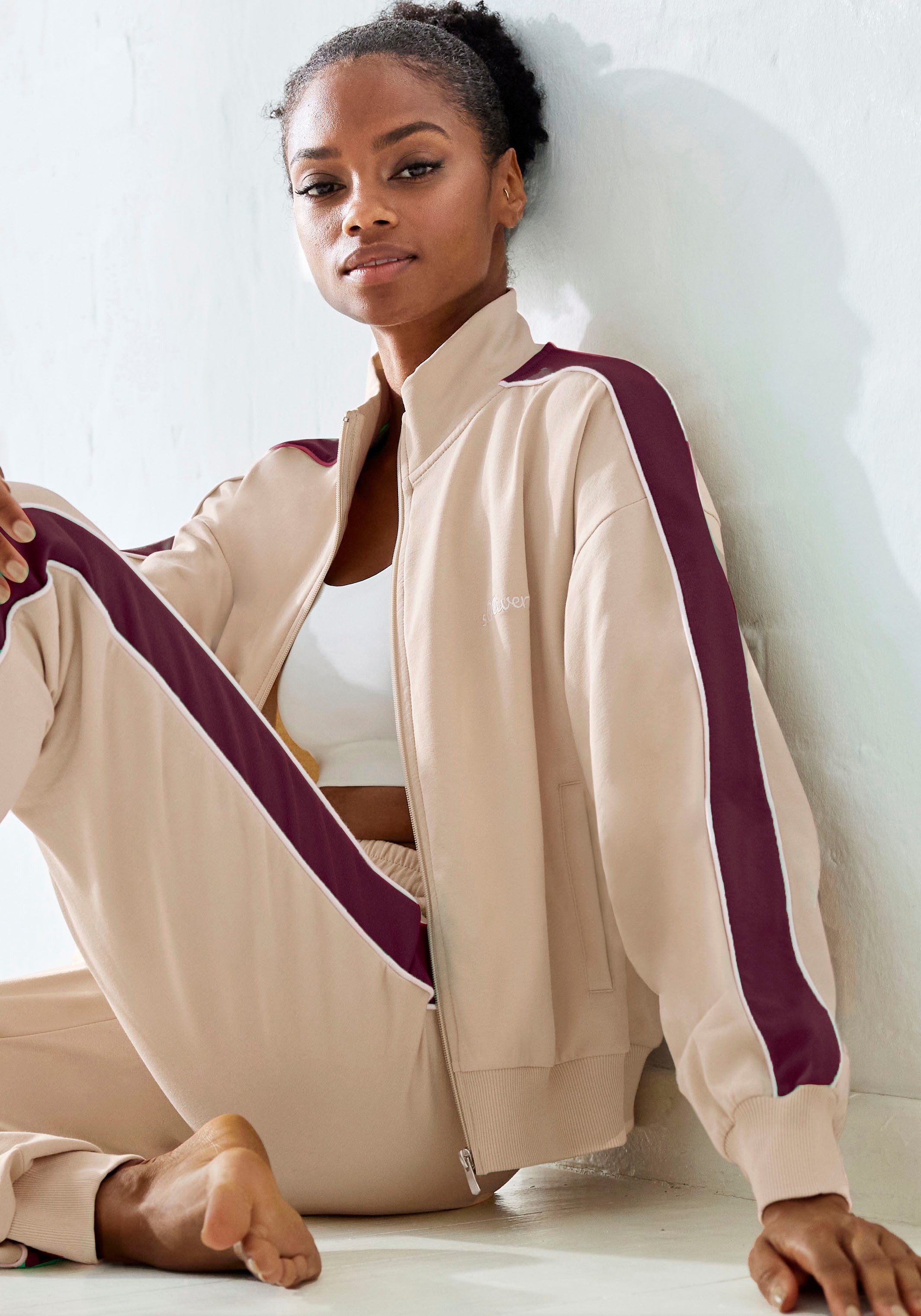 s.Oliver RED LABEL Beachwear Sweatvest met rits en contrasterende accenten, loungewear (1-delig)