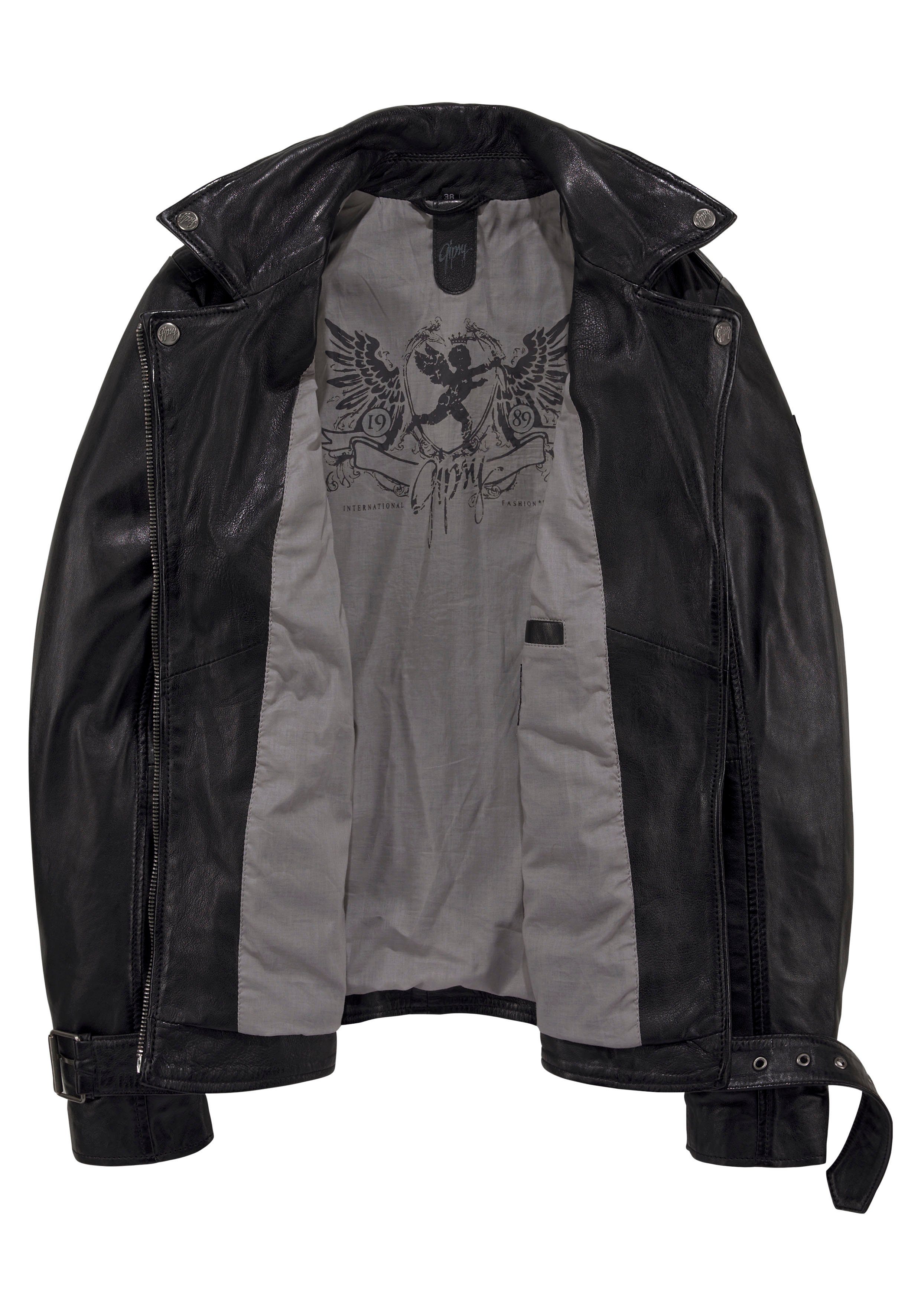 Mauritius Leren jack Aubree casual bikerjack met riem