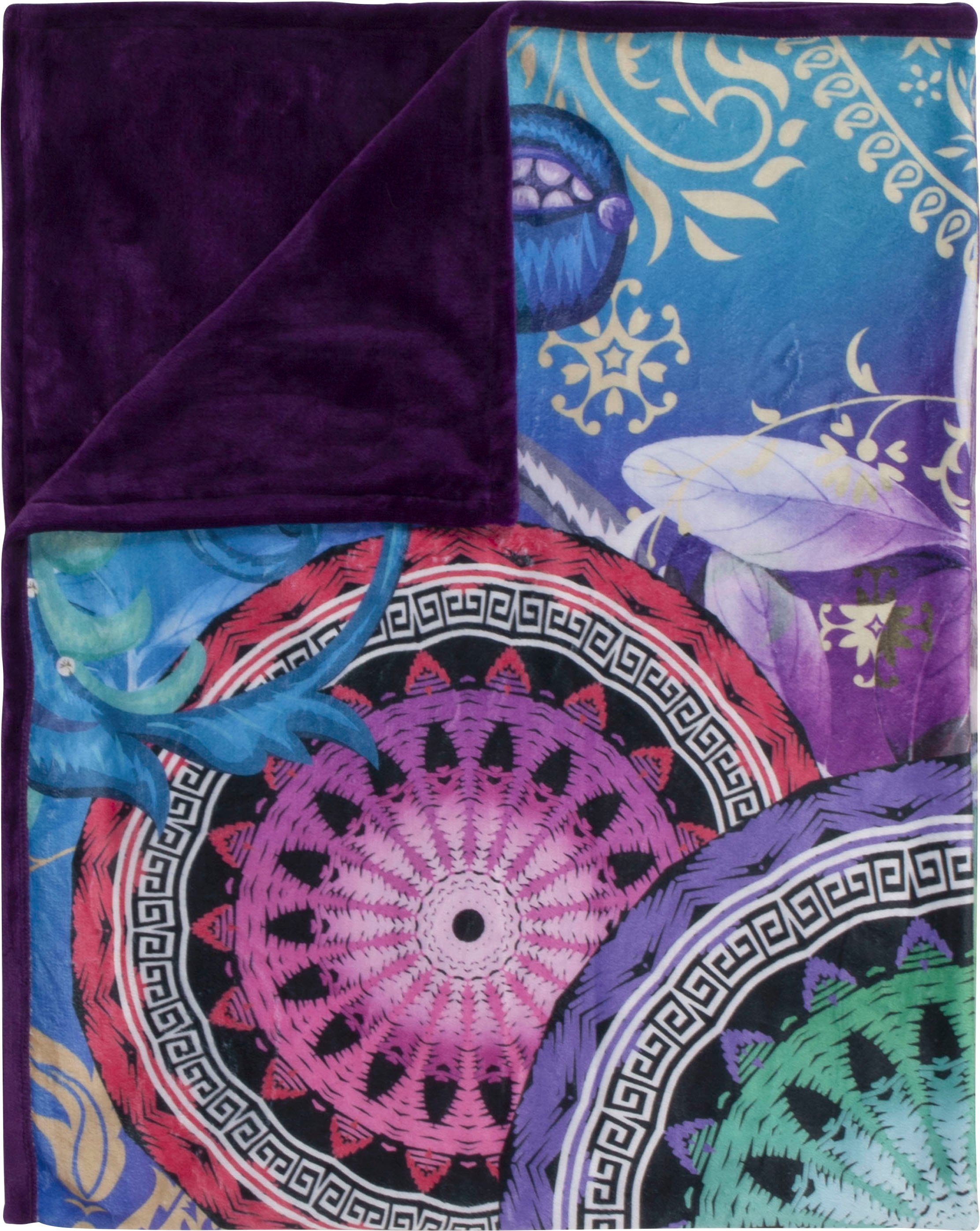 hip Plaid Axelle Zacht, knuffeldeken, 130x160 cm, omkeerbaar, mandala, paars, violet