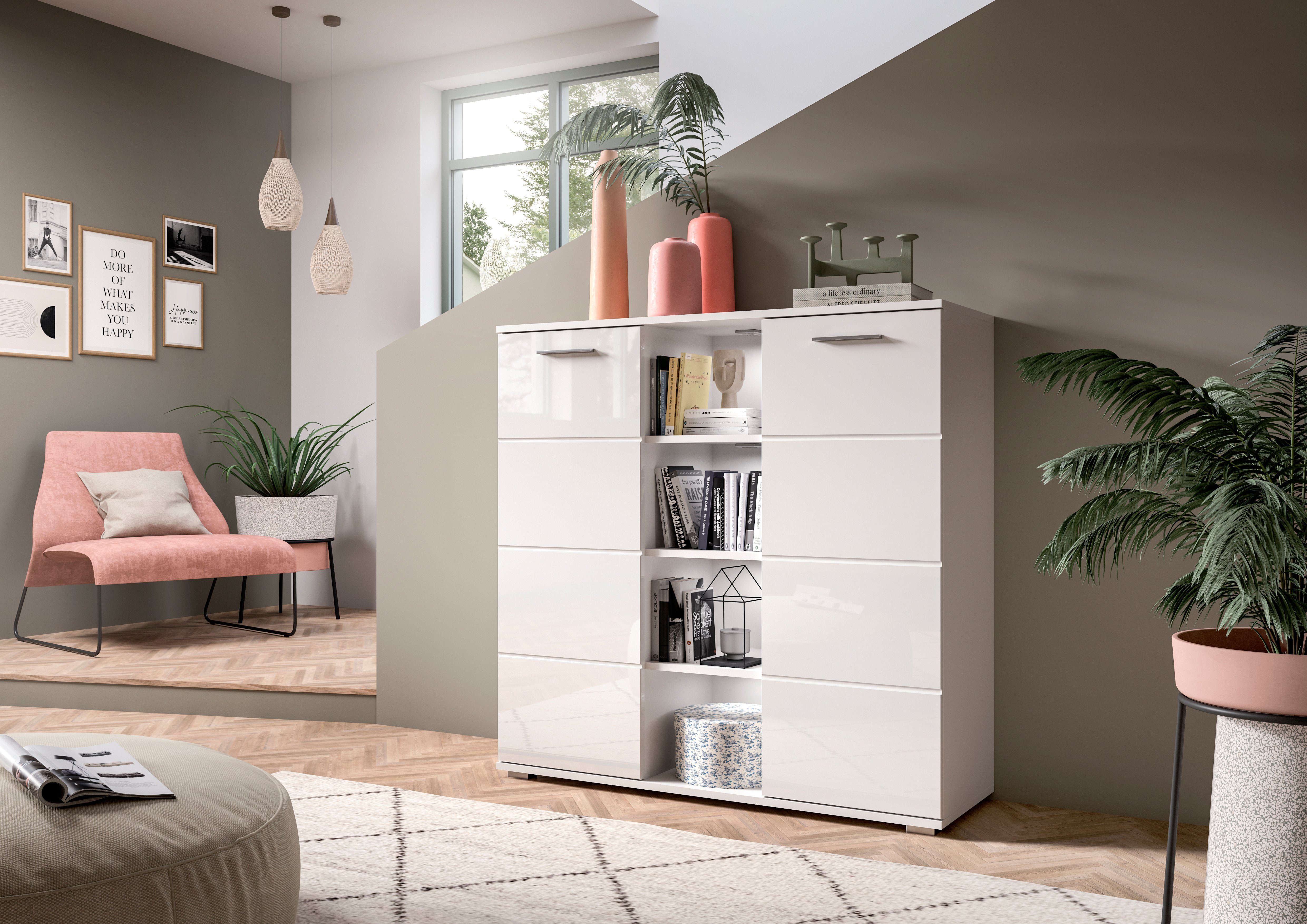 INOSIGN Highboard Valge, Hoogte 108 cm, 2 Deuren, 4 in hoogte verstelbare Planken, 4 Open Vakken highboards wit