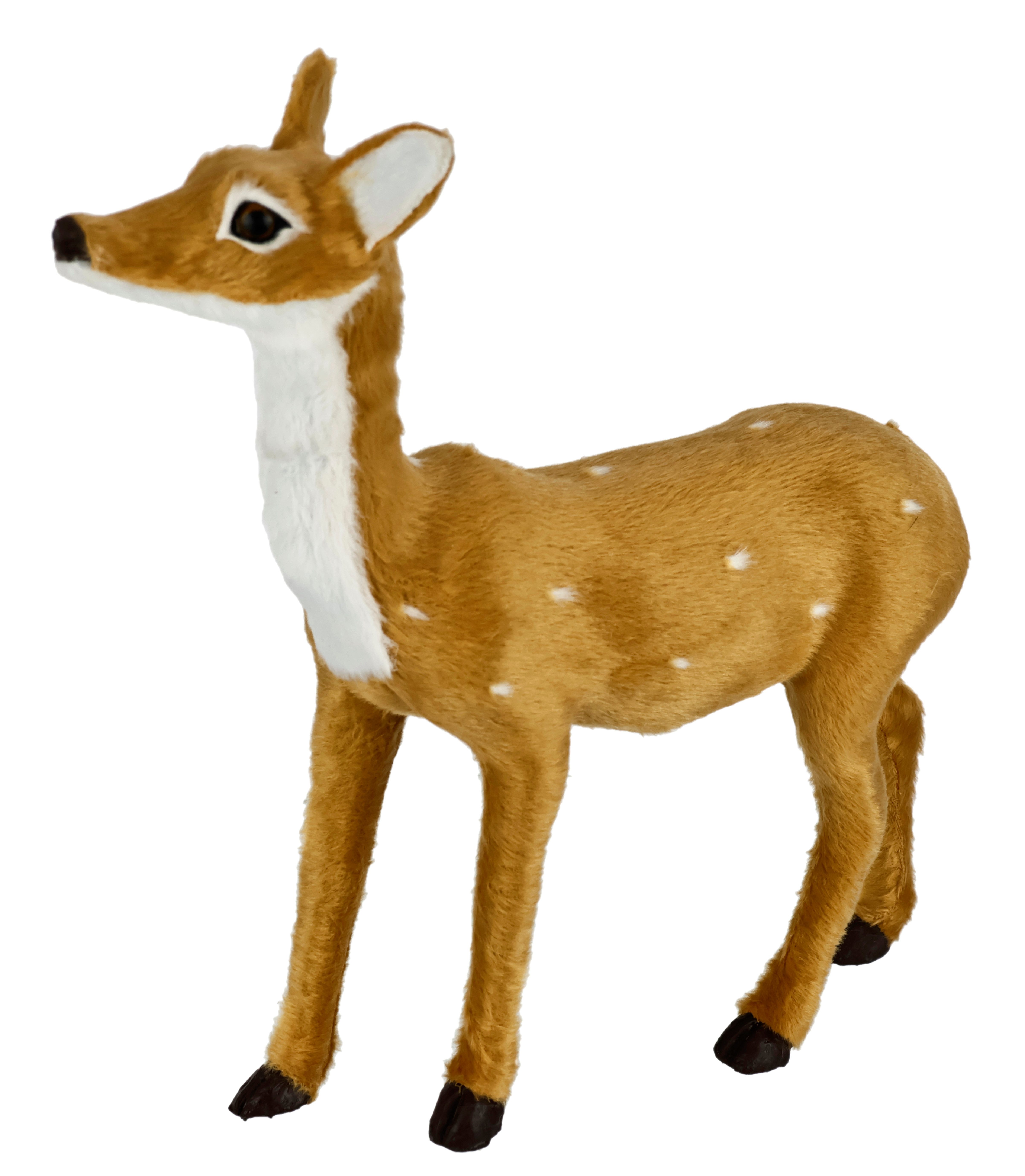 I.GE.A. Decoratief figuur Dierfiguur ree van kunstbont Realistisch bosdier standbeeld ornament knuffeldier kerstdecoratie (1 stuk)