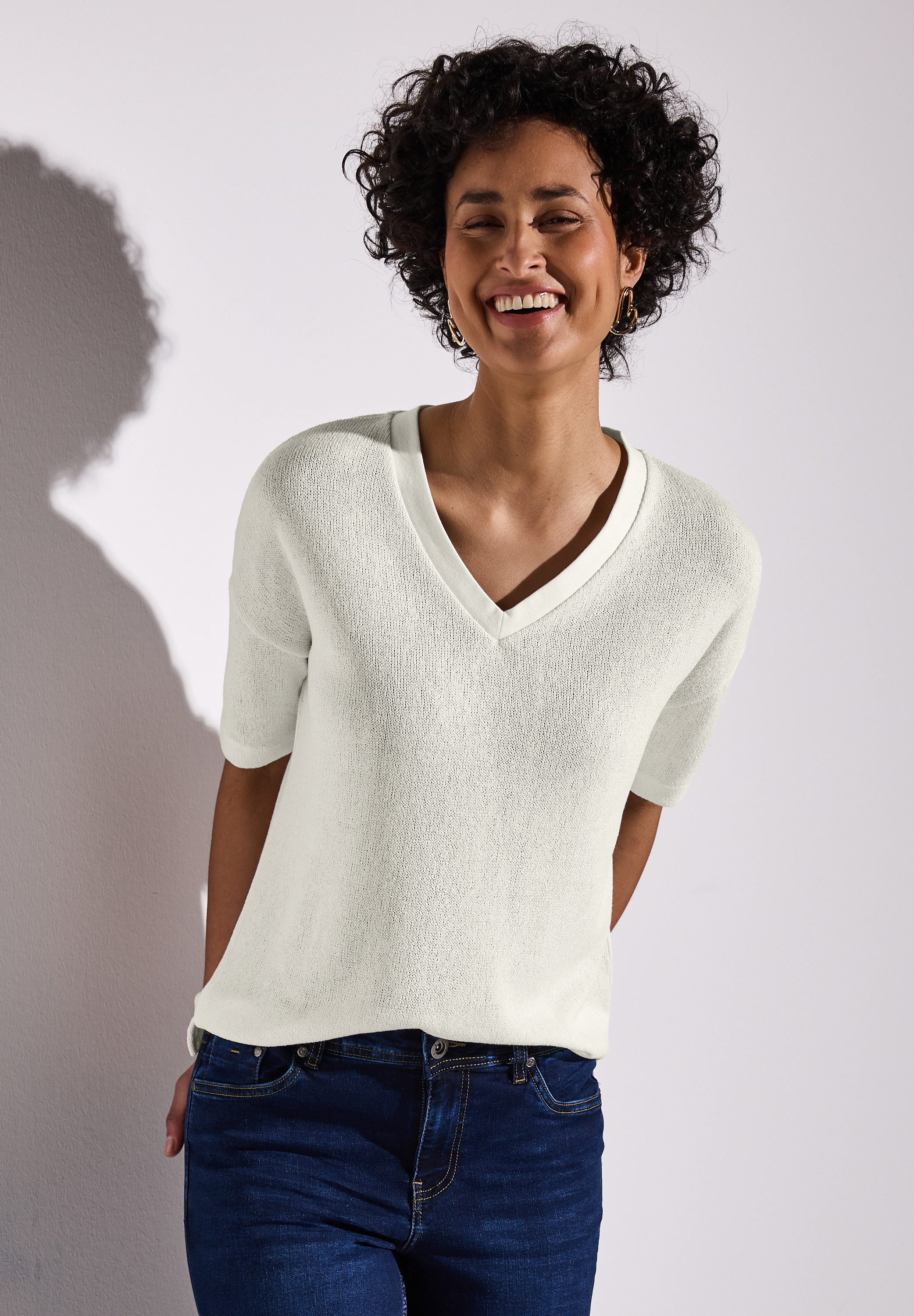 STREET ONE T-shirt in brei-look met v-hals