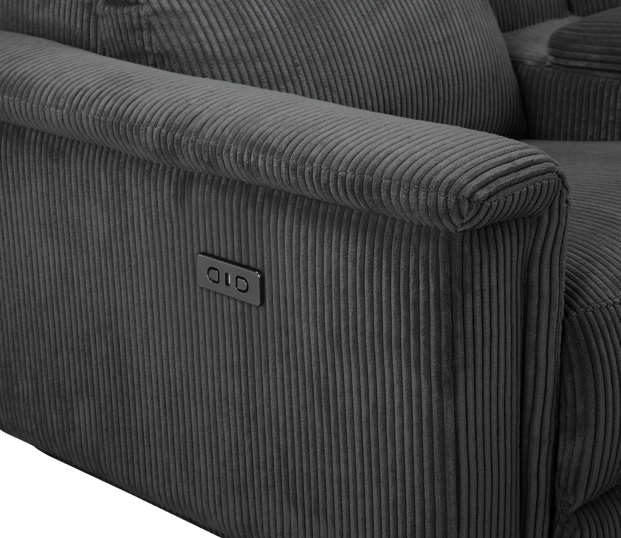 Places of Style 2-zitsbank Lund in cord, 2-zits bioscoopbank, tv-fauteuil, multimedia-sofa, USB-A met elektrische of handmatige relaxfunctie, bekerhouder en opbergruimte