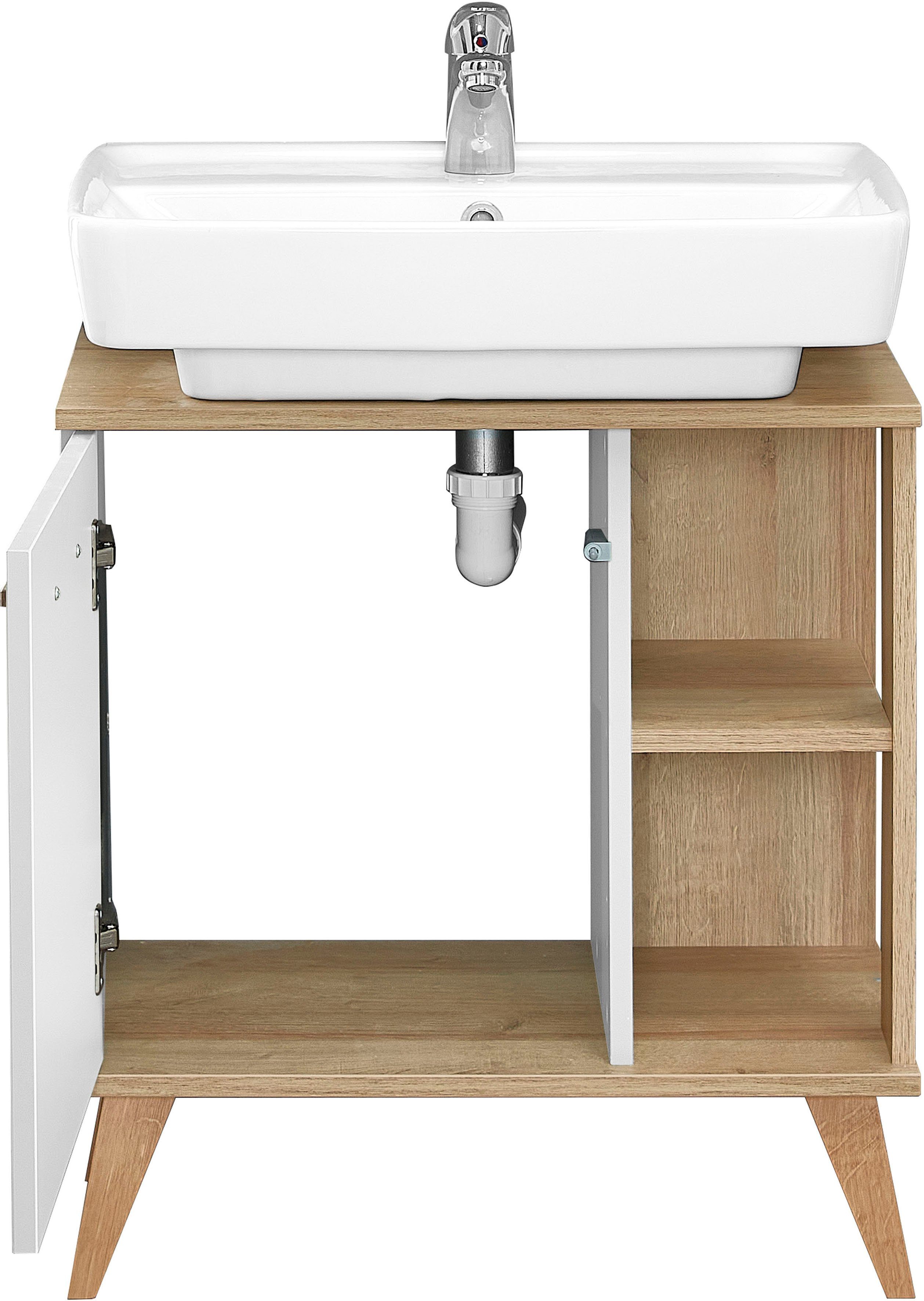 Saphir Badkamerserie Quickset 2-delig, wastafelonderkast met led-spiegel Wastafelmeubel inclusief deurdemper, 60,5 cm breed, 1 deur, opzij legplanken (3-delig)