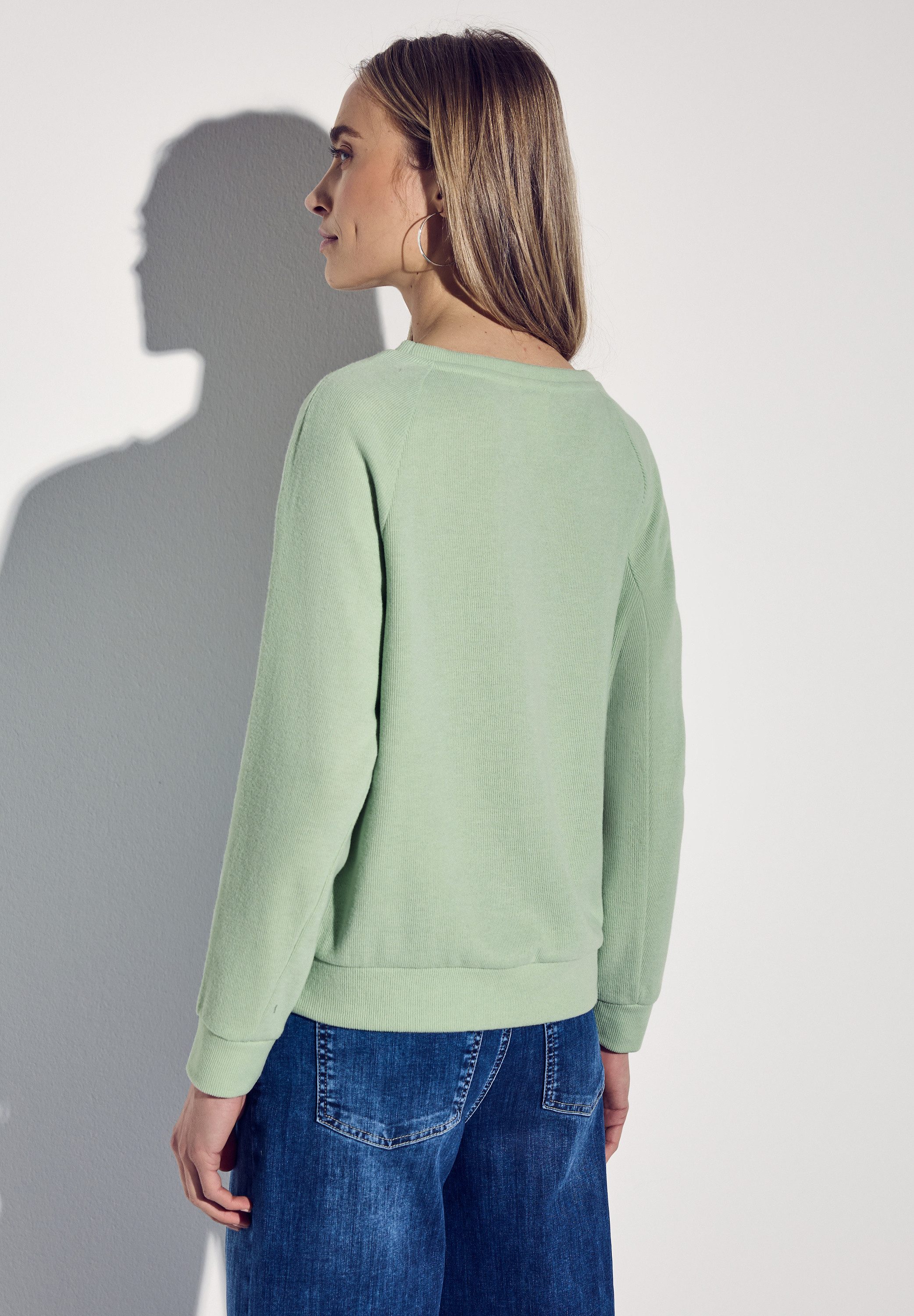 STREET ONE Sweater met u-hals en in fijne structuur-look