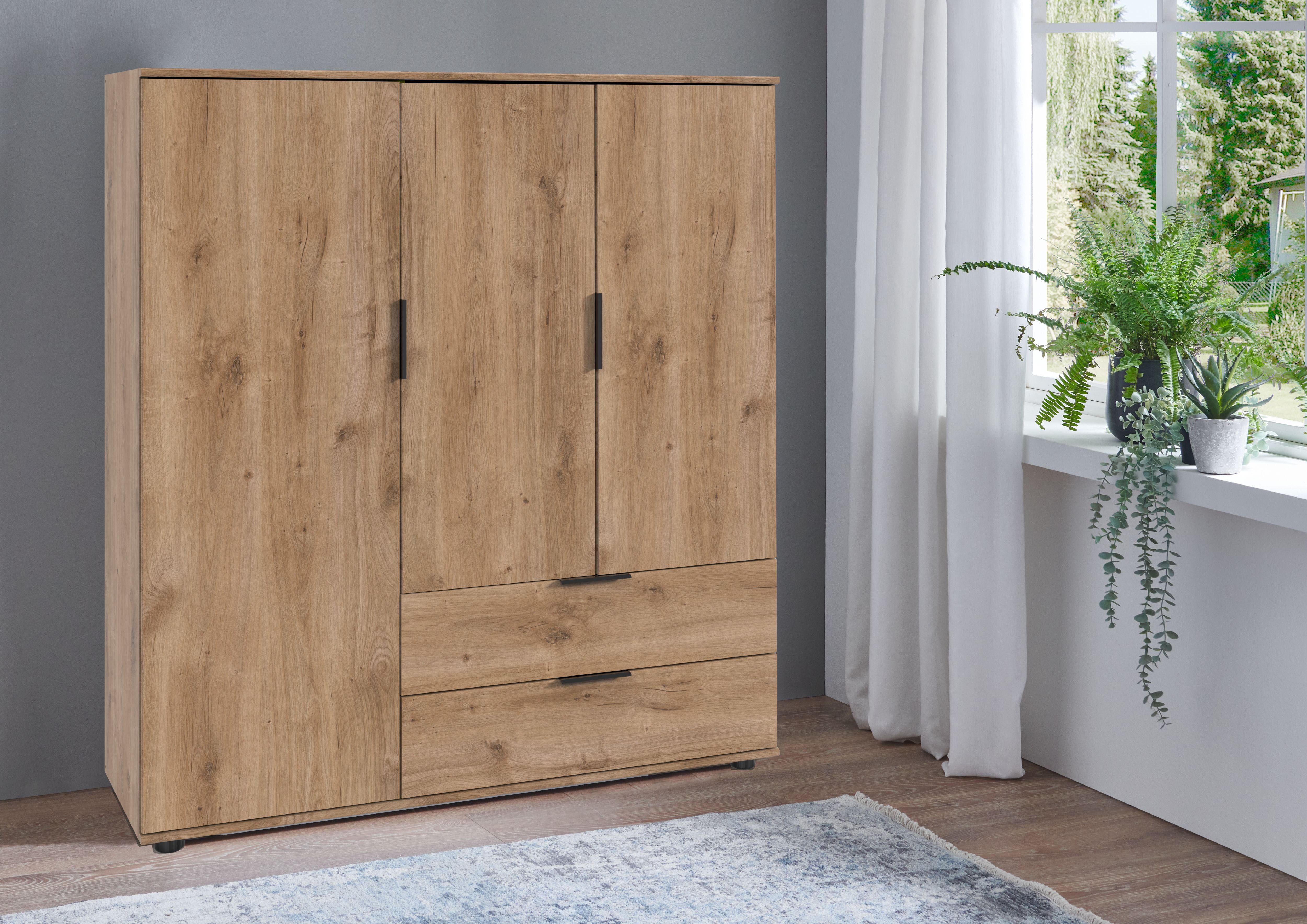 Wimex Waskast Easy Plus kledingkast garderobe 2 lades, 81 of 130 cm breed in verschillende kleuren, moderne look met zwarte metalen handgrepen
