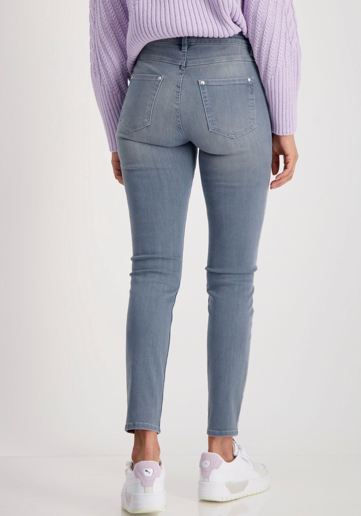 Monari Skinny jeans met glinsterende stras aan de zijkant