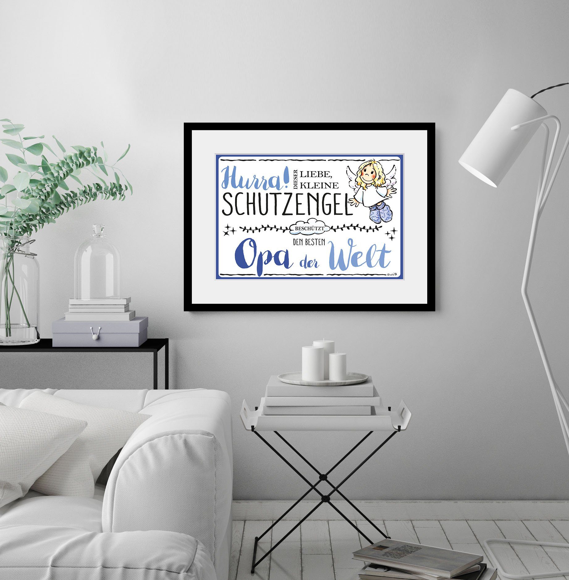 queence Wanddecoratie Beschermengel opa HD premium posterdruk incl. houten lijst (1 stuk)