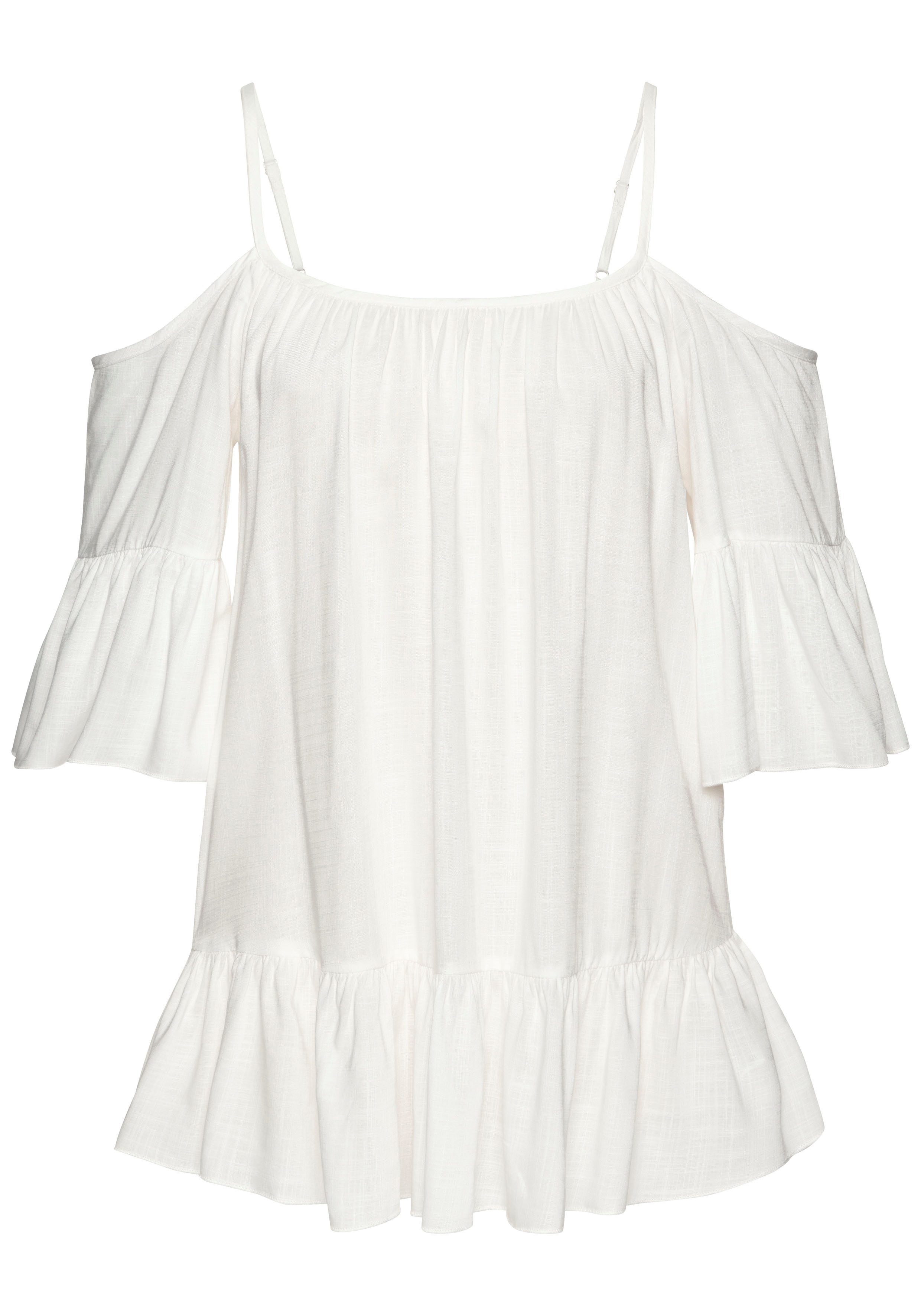 Buffalo Blouse zonder sluiting van geweven viscose, damesblouse met volants, korte mouw blouse