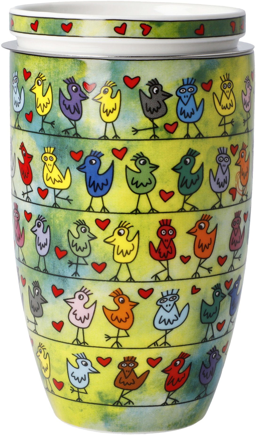 Goebel Kopje Rizzi Pop Art, theekop, James Rizzi - Vogels op een liefdesdraad