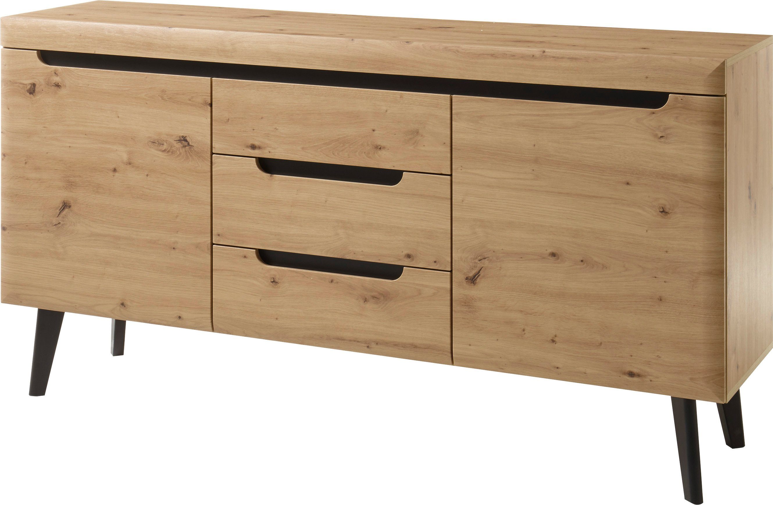 INOSIGN Dressoir Torge, dressoir, commode, ladekast afgeschuinde poten, drie kleuren, scandi design, 160 cm breed (1 stuk)