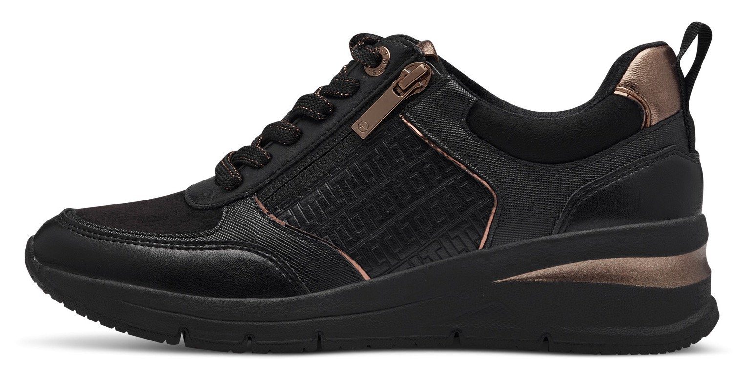 Tamaris Sneakers met sleehak vrijetijdsschoen, lage schoen, veterschoen met buitenrits