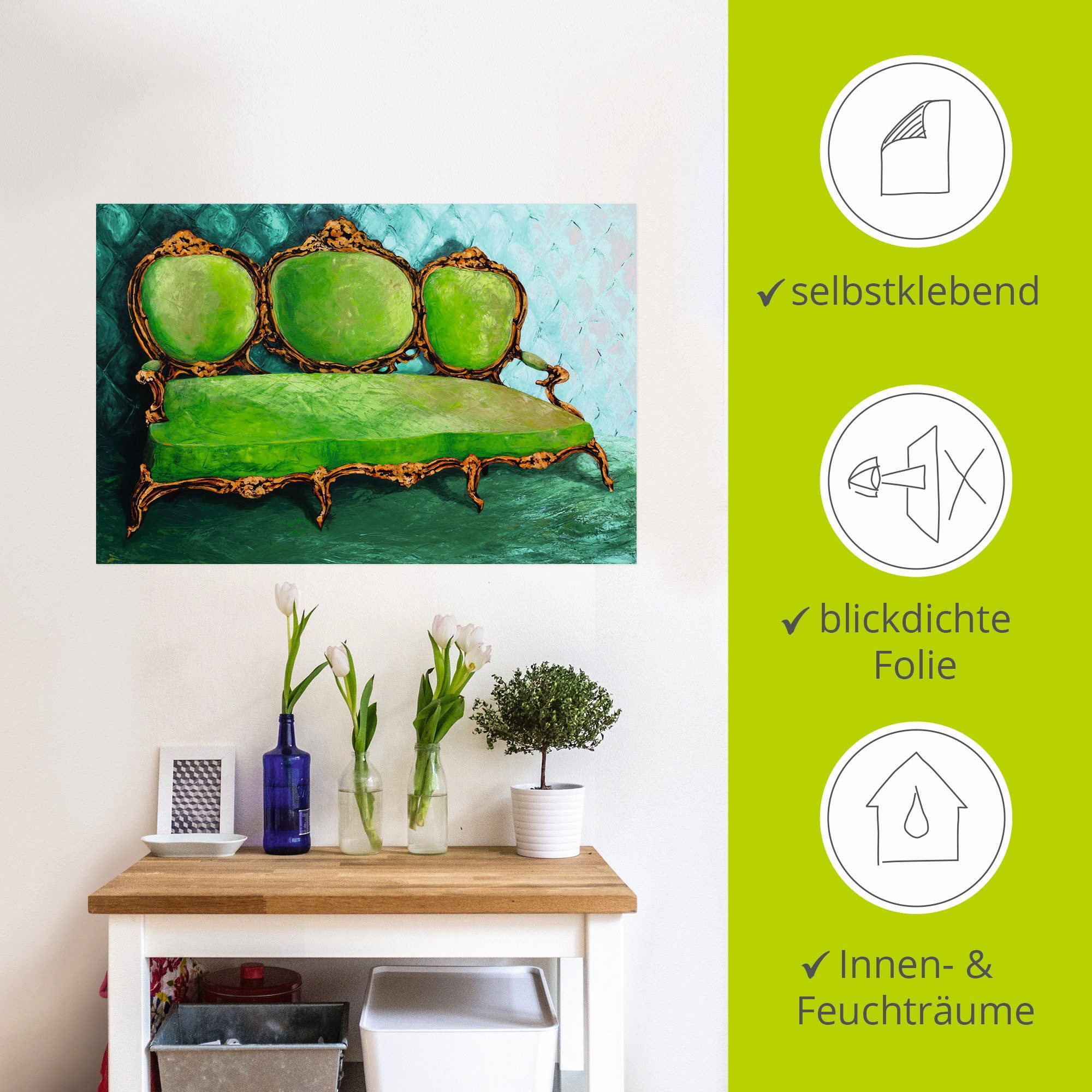 Artland Artprint Bank groen als artprint op linnen, muursticker in verschillende maten