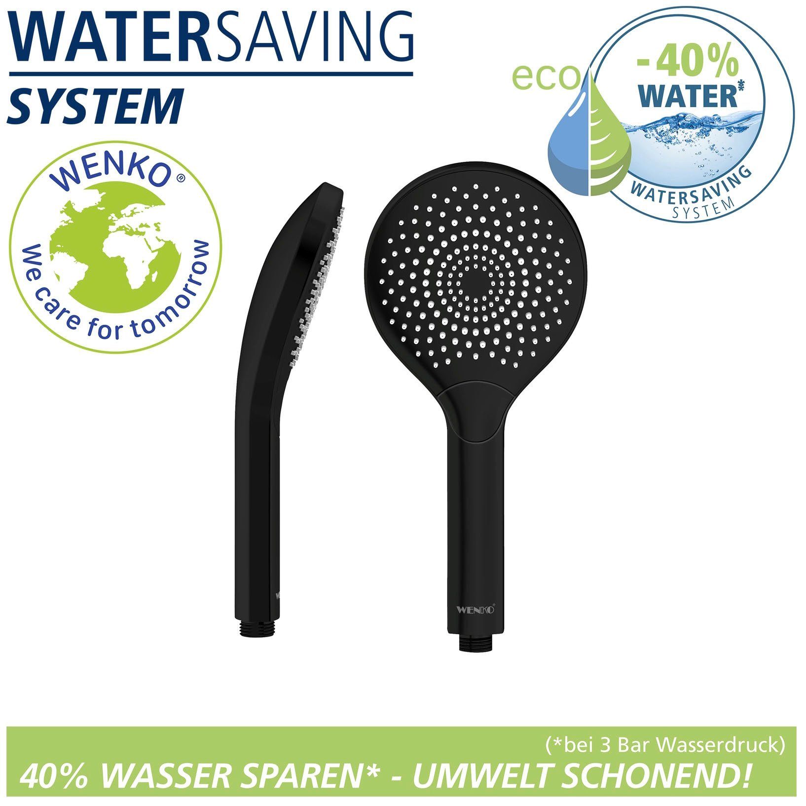 WENKO Handsproeier Watersaving Zwart mat, Ø 12 cm (1-delig)