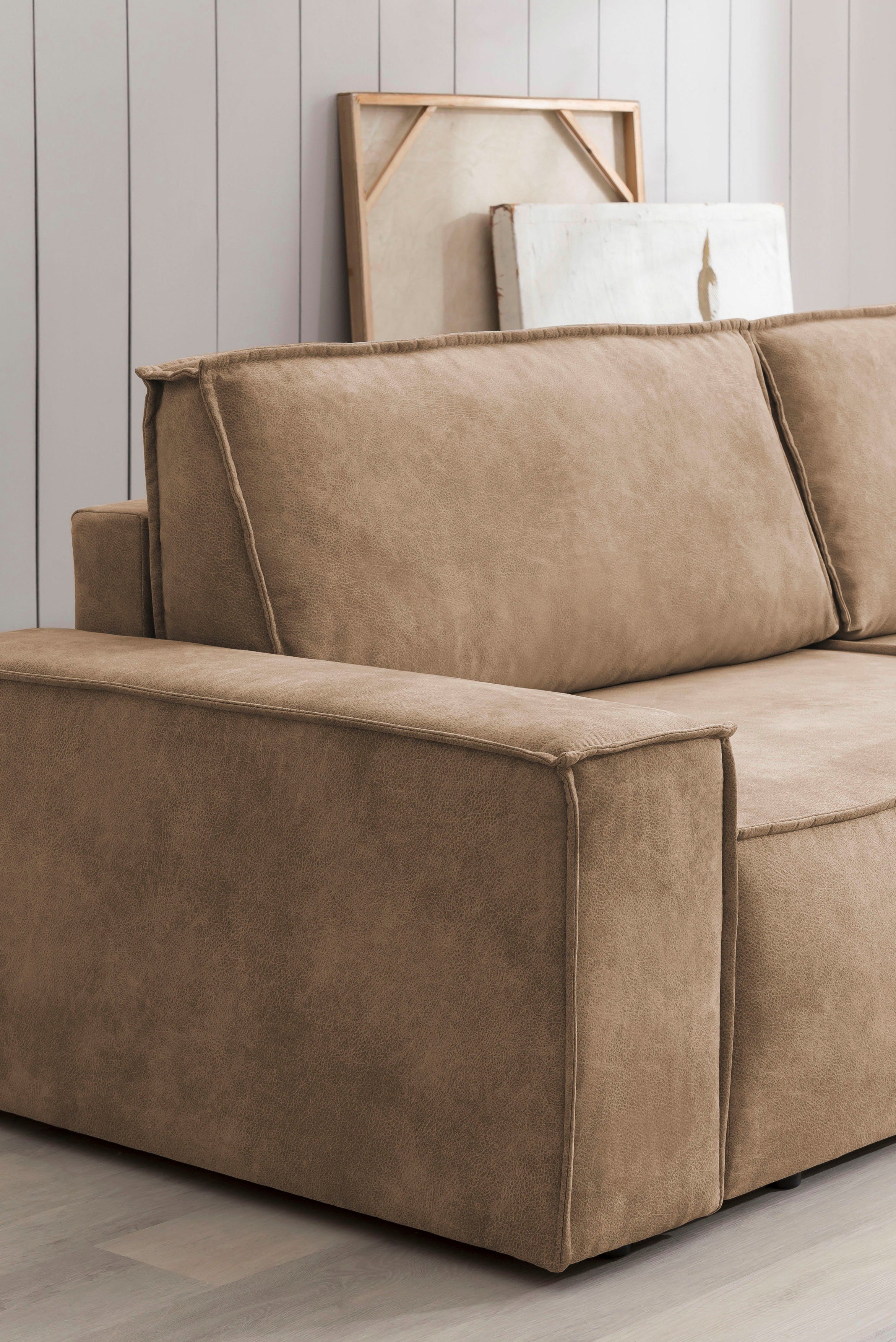 Home affaire Hoekbank SHERWOOD bedbank 267 cm, L-model, Slaapfunctie met bedlade (210x136 cm), cord, vintage, fluweel