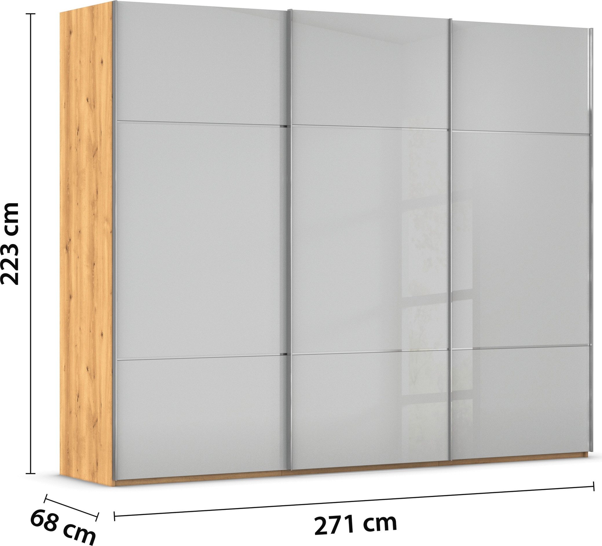 rauch Schuifdeurkast Kledingkast kast garderobe slaapkamerkast SCALE-TRIO edel drievoudig front met 2 sierlijsten glasfront made in germany