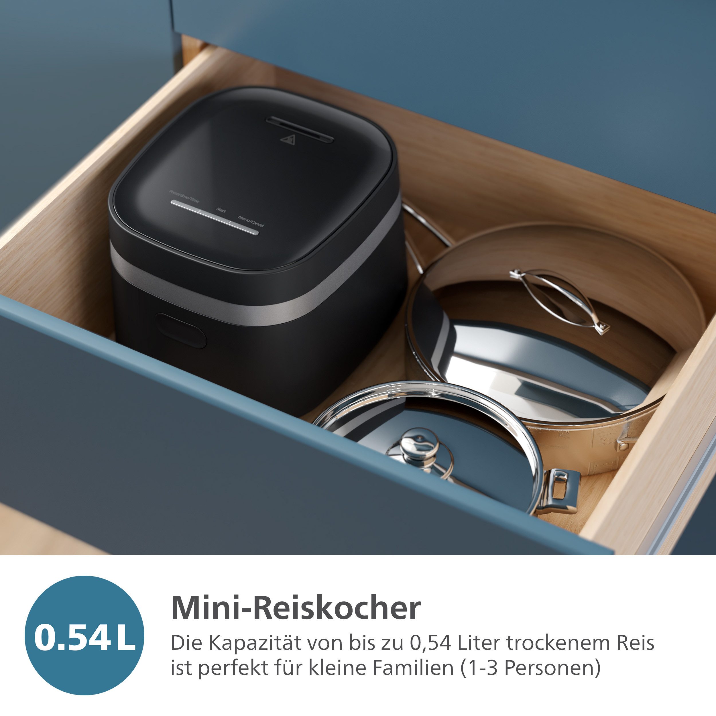Philips Rijstkoker Mini 3000 Series, für 1-3 Personen, mit 8 voreingestellten Programmen
