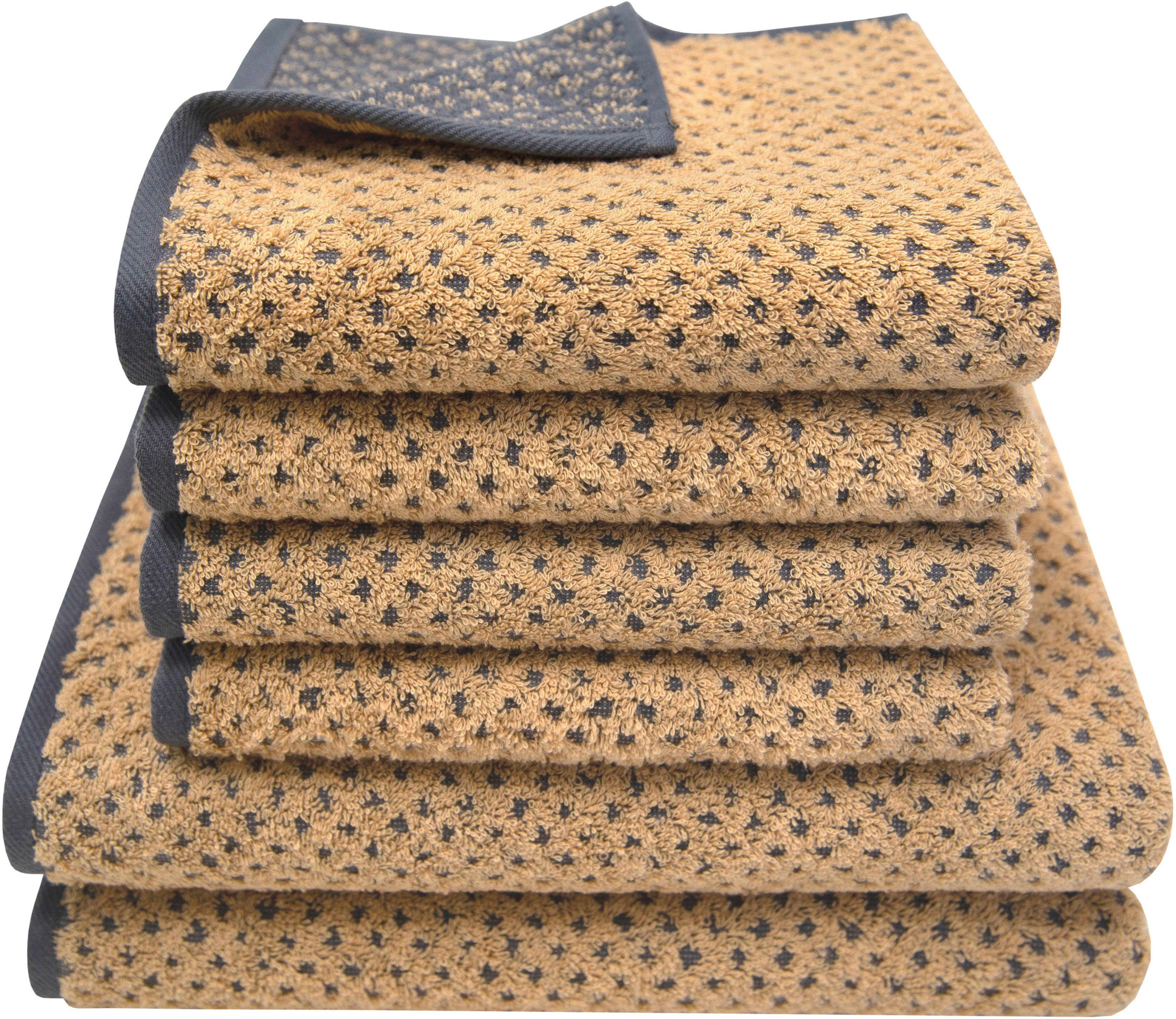 Dyckhoff Handdoekenset Golden Shades Rhombus Knuffelzacht, 4 handdoeken (50x100cm), 2 douchehanddoeken (70x140cm) (set, 6-delig) handdoeken goud