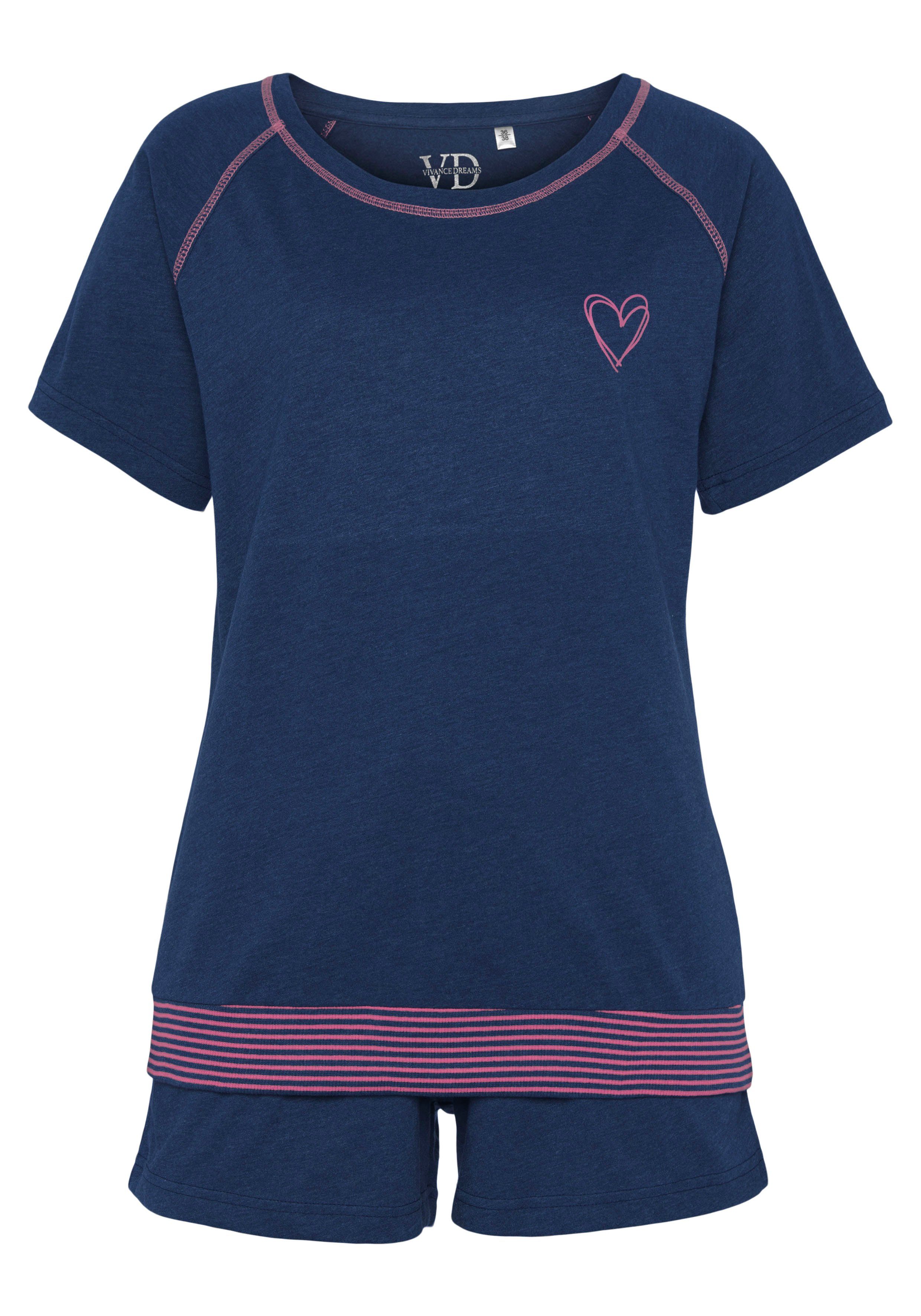 Vivance Dreams Shortama met decoratieve flatlock-naden in neonkleuren (2-delig)
